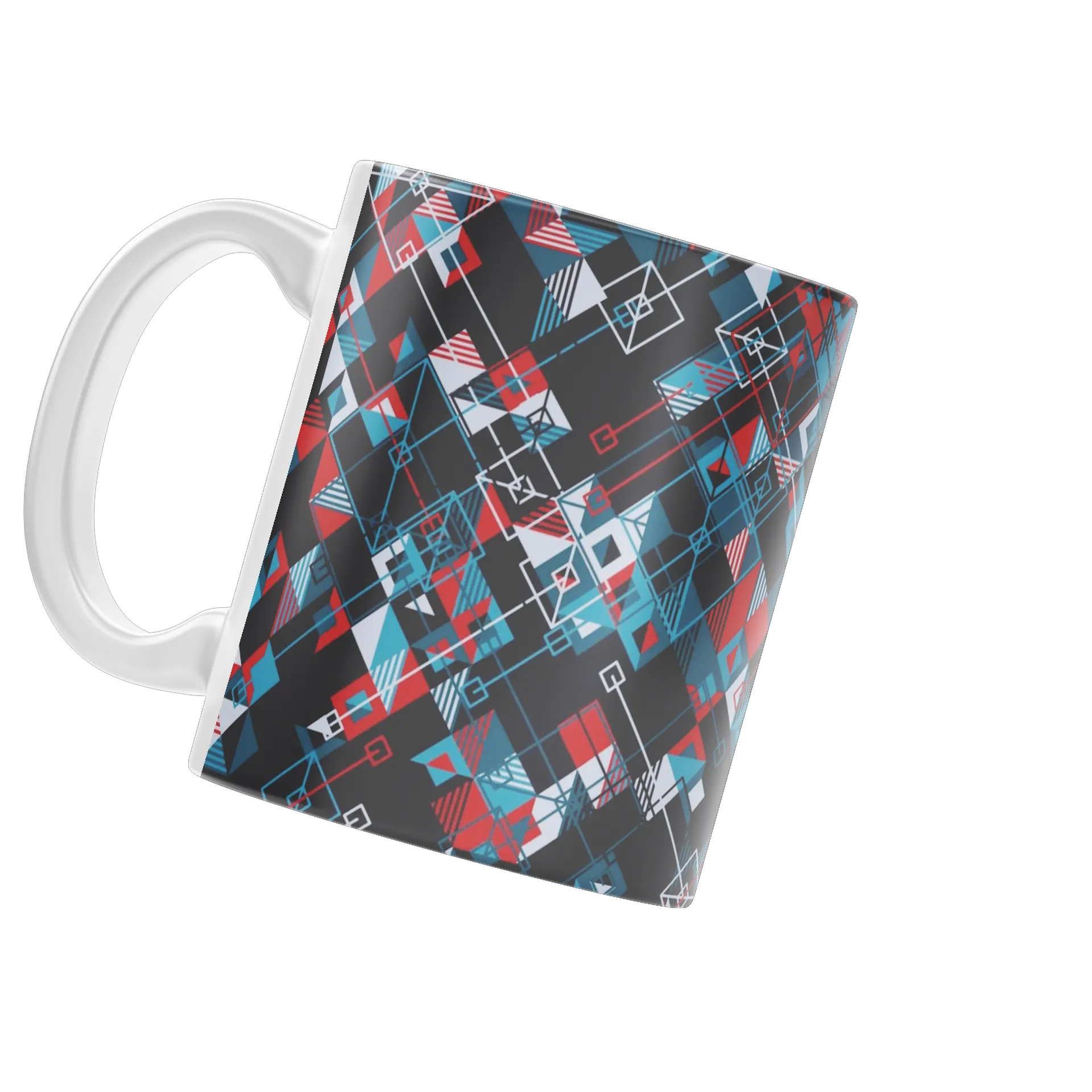 Caneca Porcelana Geometria Vermelho Azul Branco 325ml - Imagem 3
