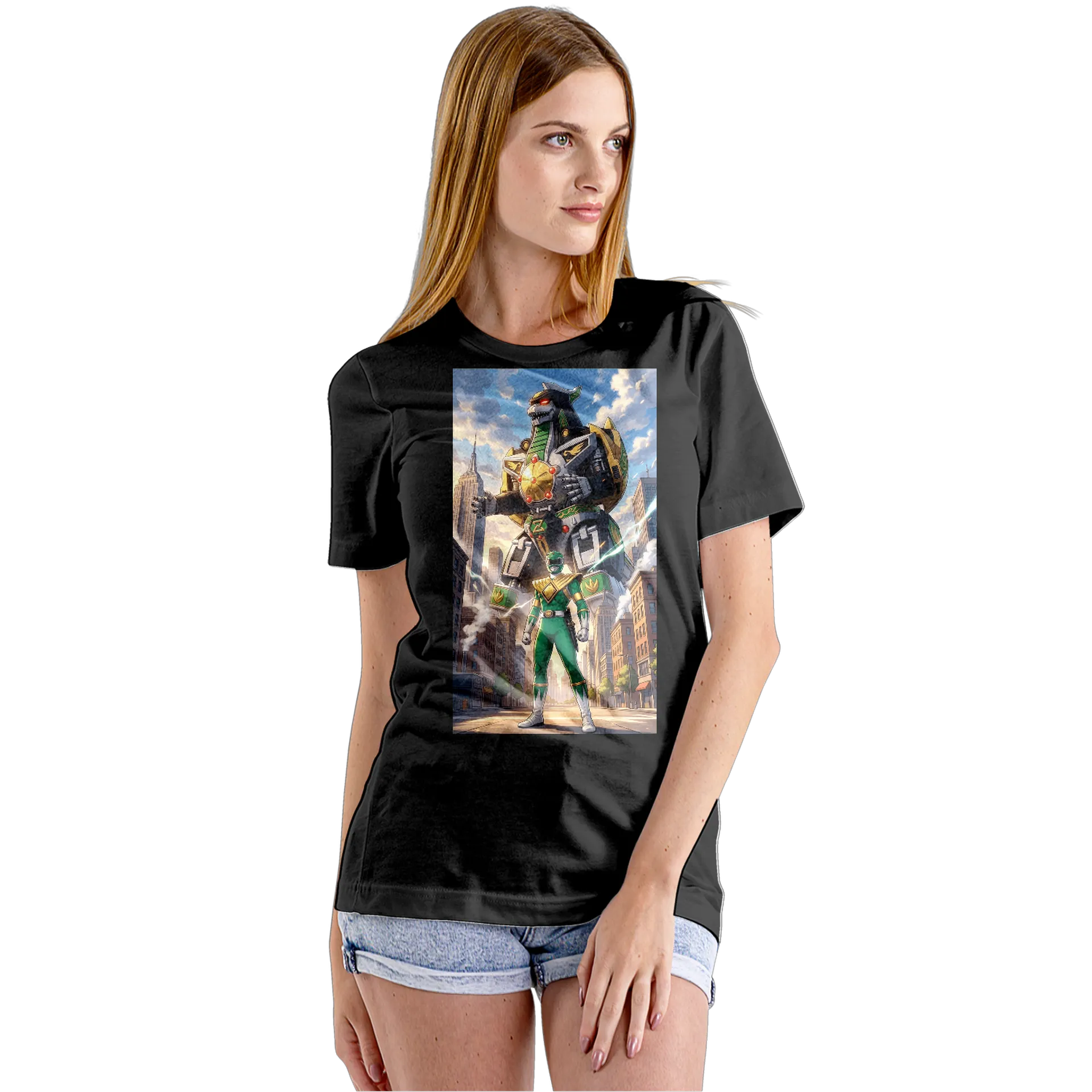 Camiseta Babylook Herói Verde e Robô Dinossauro 100% Algodão - Imagem 5