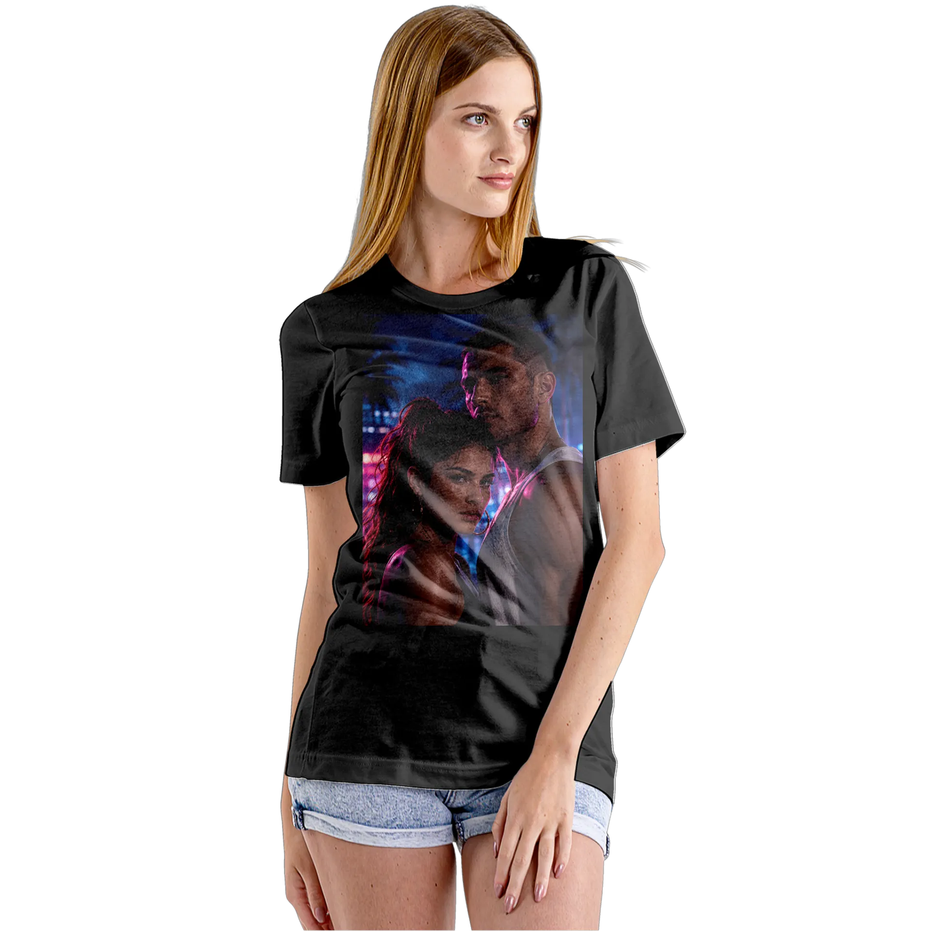 Camiseta Babylook Casal em Retrato Realista 100% Algodão - Imagem 5