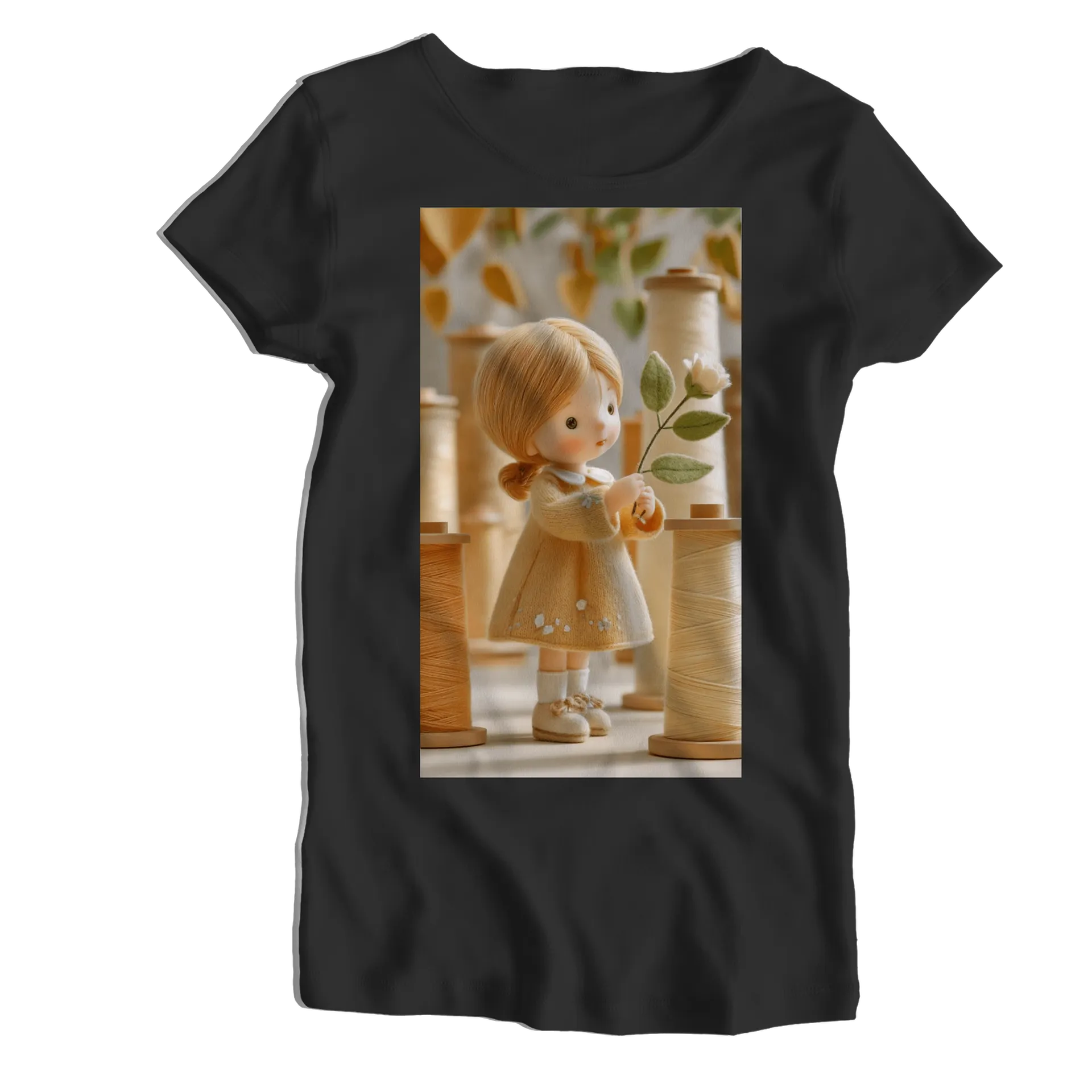 Camiseta Babylook Boneca com Rosa Estilo Cartoon 100% - Imagem 1