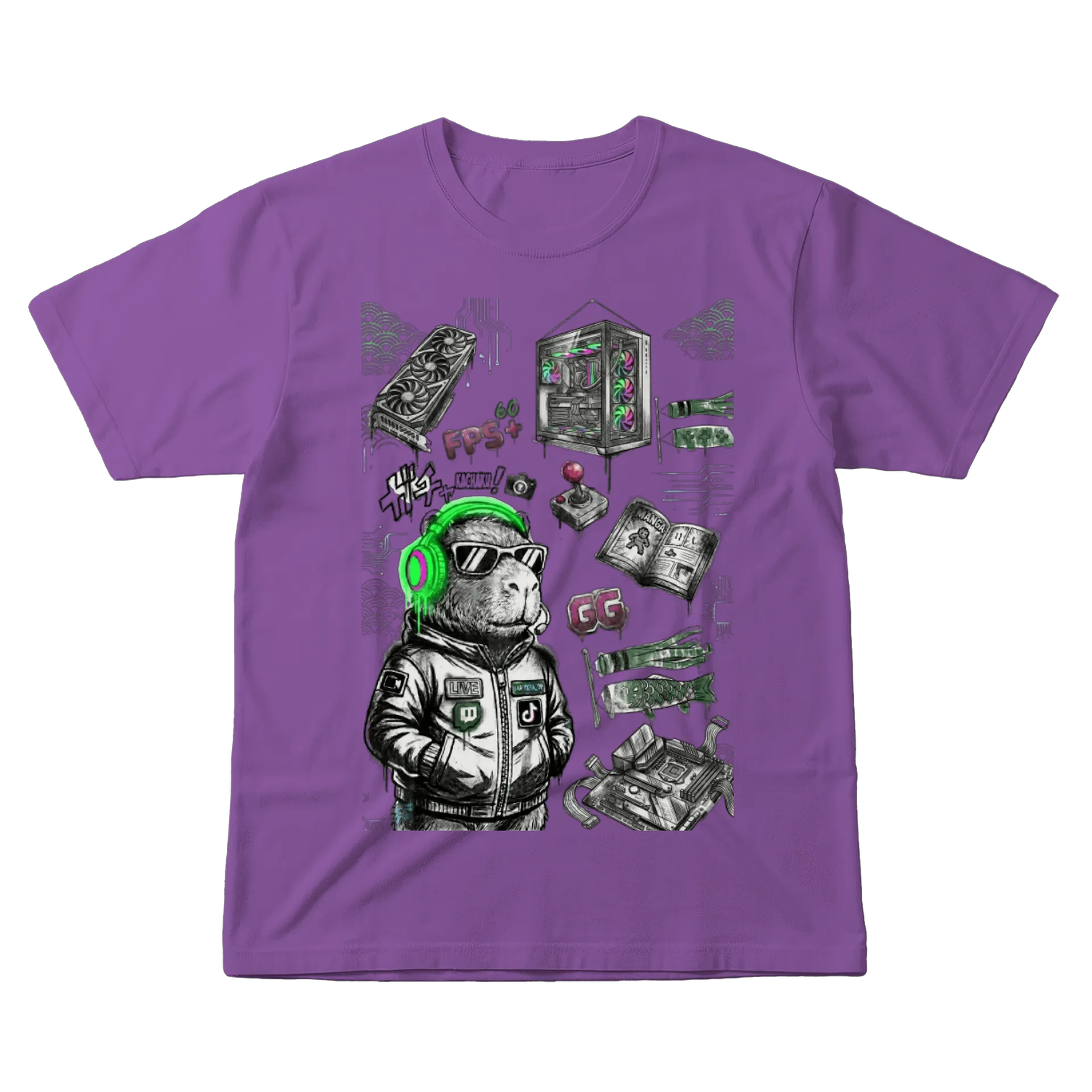 Camiseta Capivara Gamer Estampa Criativa 100% Algodão de Capivara_RP