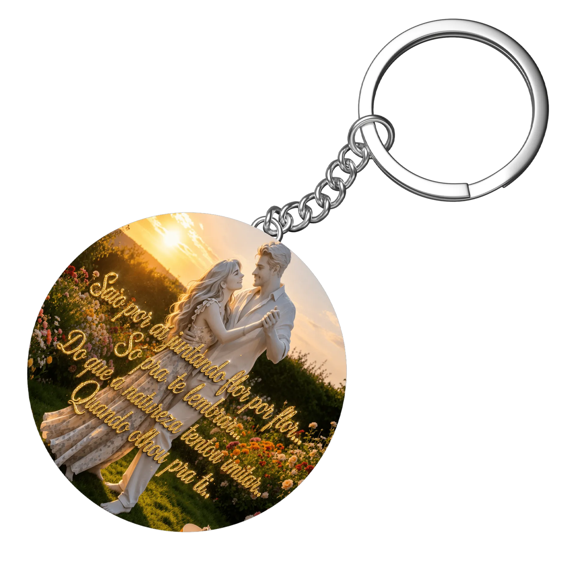 Chaveiro MDF Romance Jardim Dourado Estampa Texto - Imagem 3