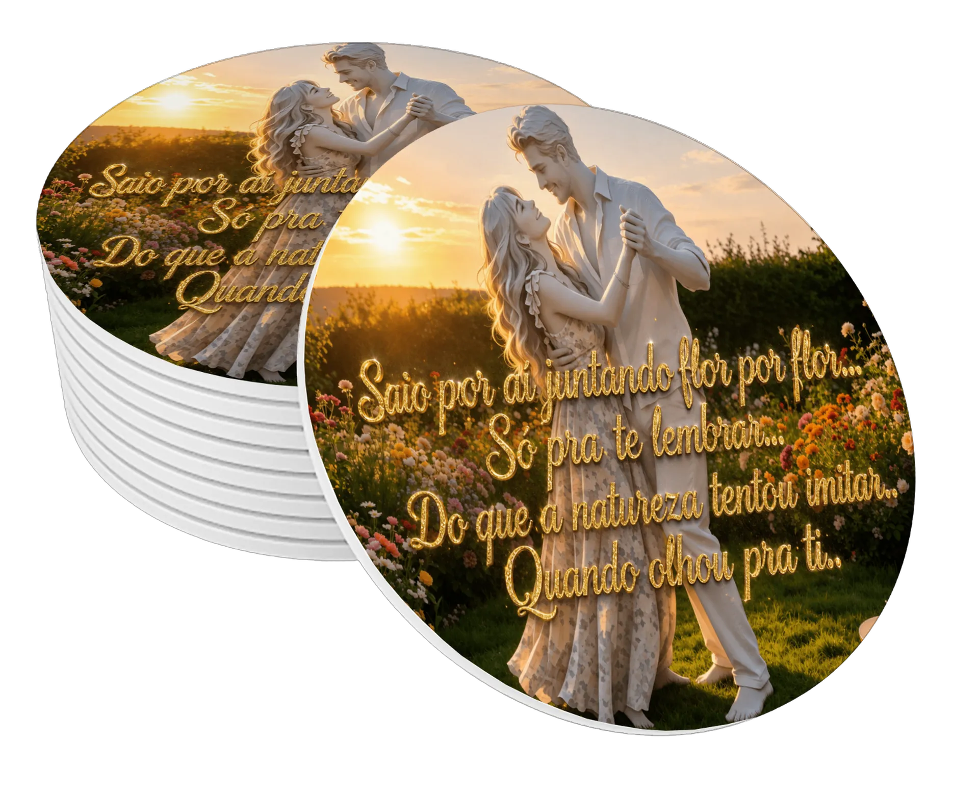 Porta-copo Estampa Texto Floral Ouro MDF - Imagem 1