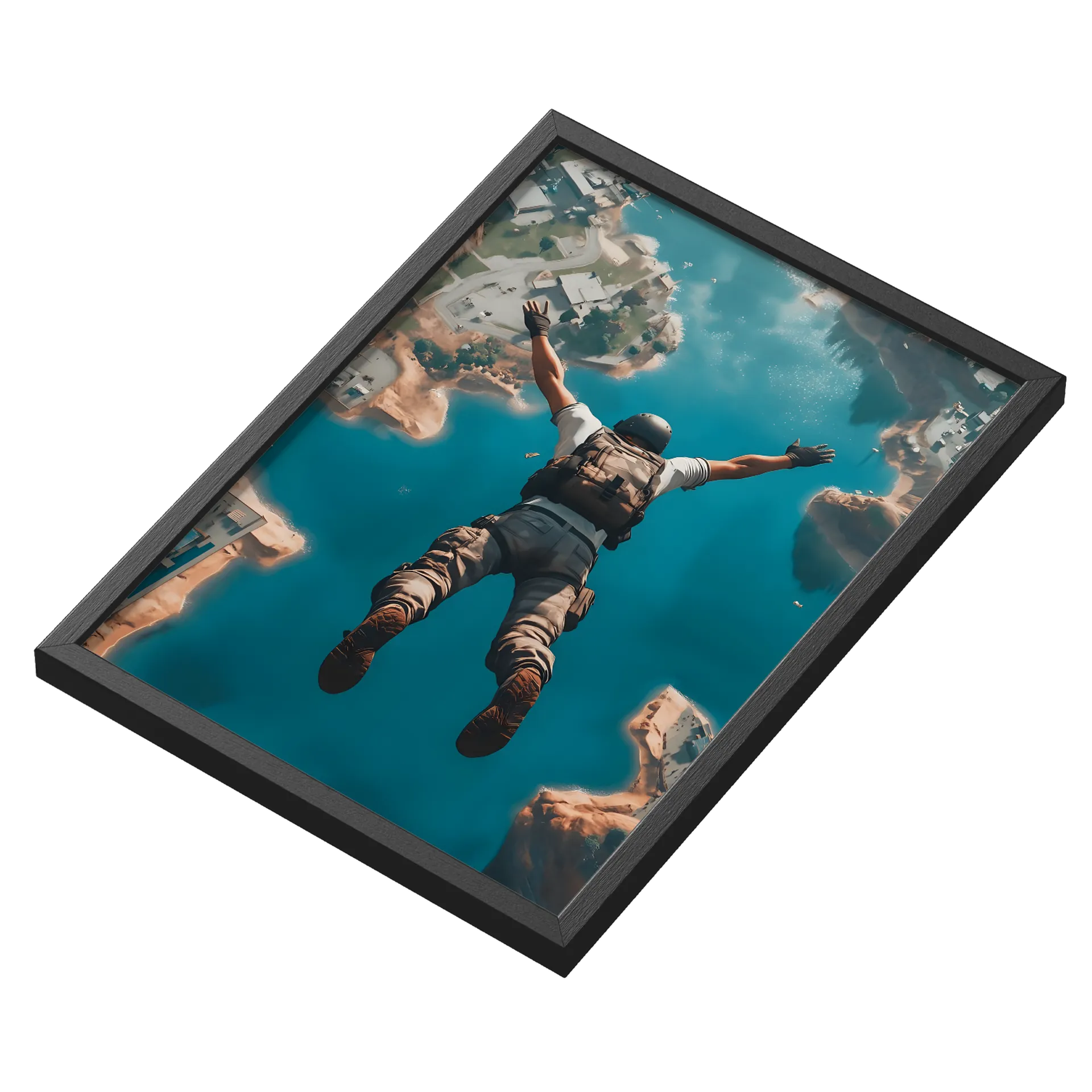Quadro Paraquedista sobre Lago Azul A3 com Vidro - Imagem 3