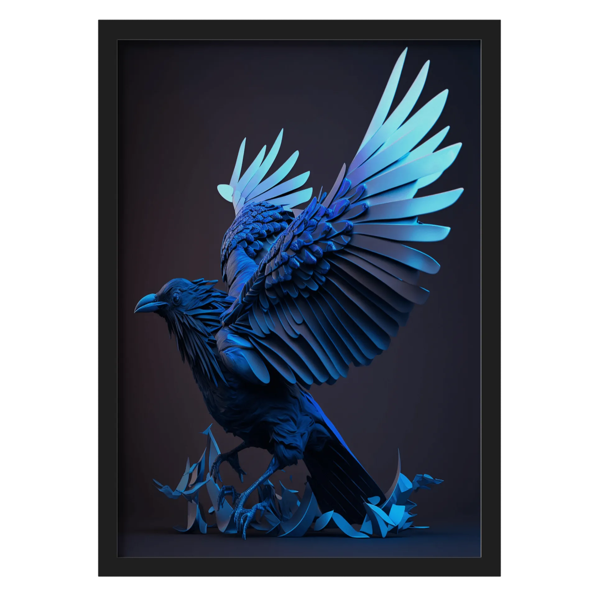 Quadro Corvo Azul de Asas Abertas A3 com Vidro - Imagem 1