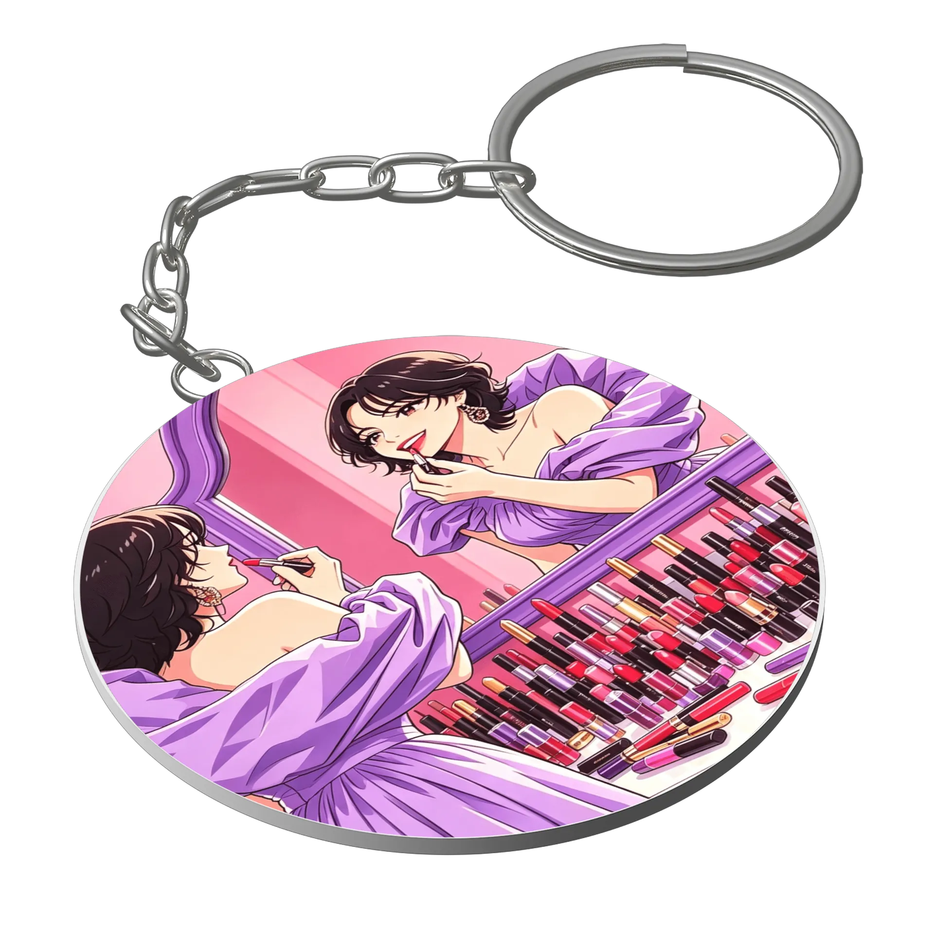 Chaveiro MDF Ilustração Maquiagem Mulher Studio Violetas - Imagem 1