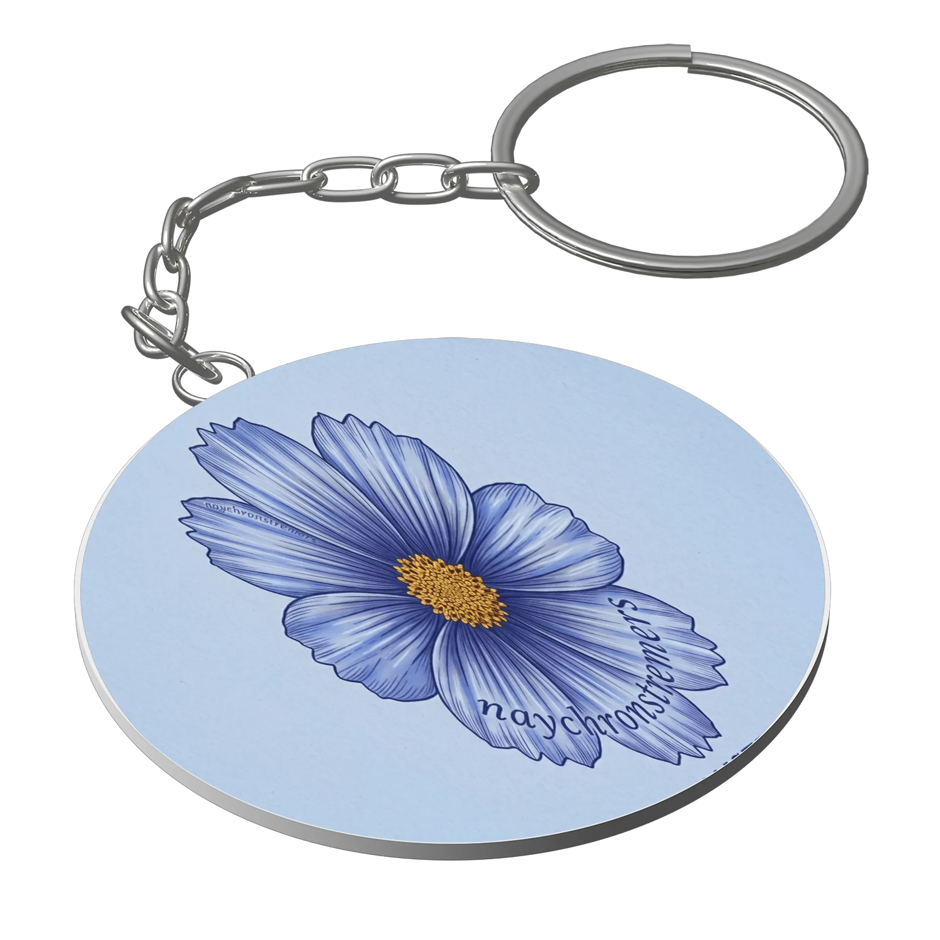Chaveiro MDF Flor Ilustrada Azul Tipografia Maychronstremer - Imagem 1