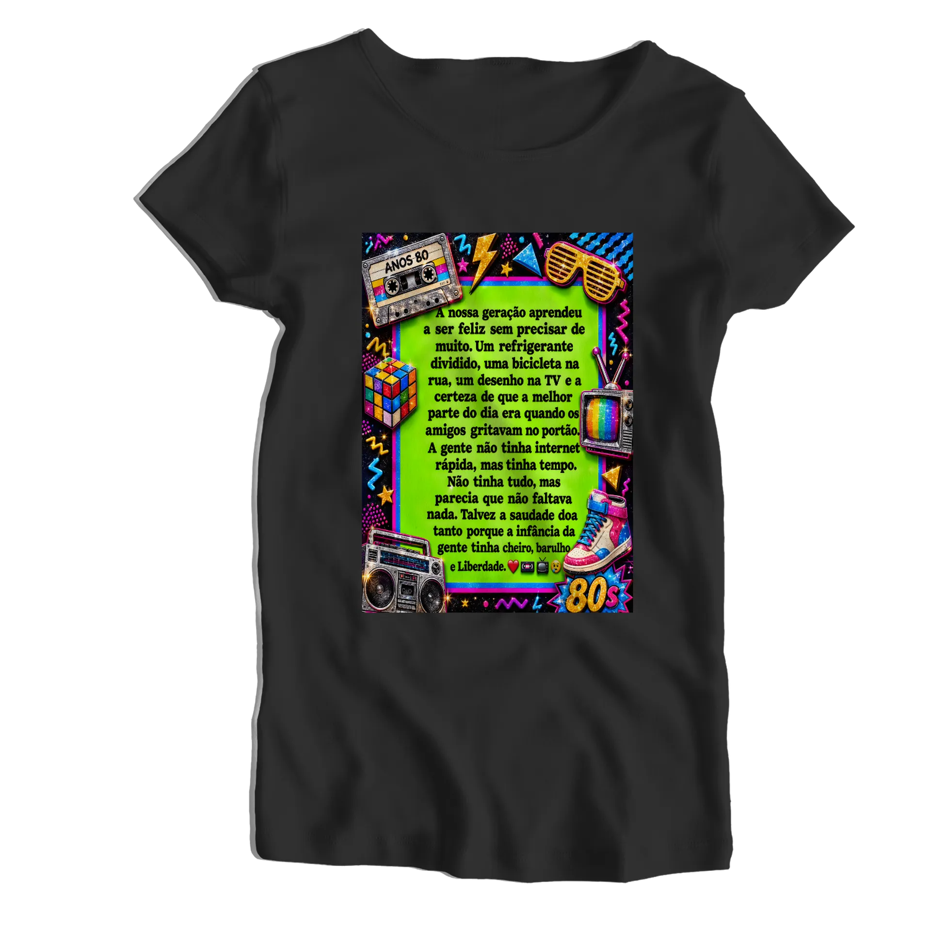 Camiseta Babylook Anos 80 Neon Editorial 100% Algodão - Imagem 1