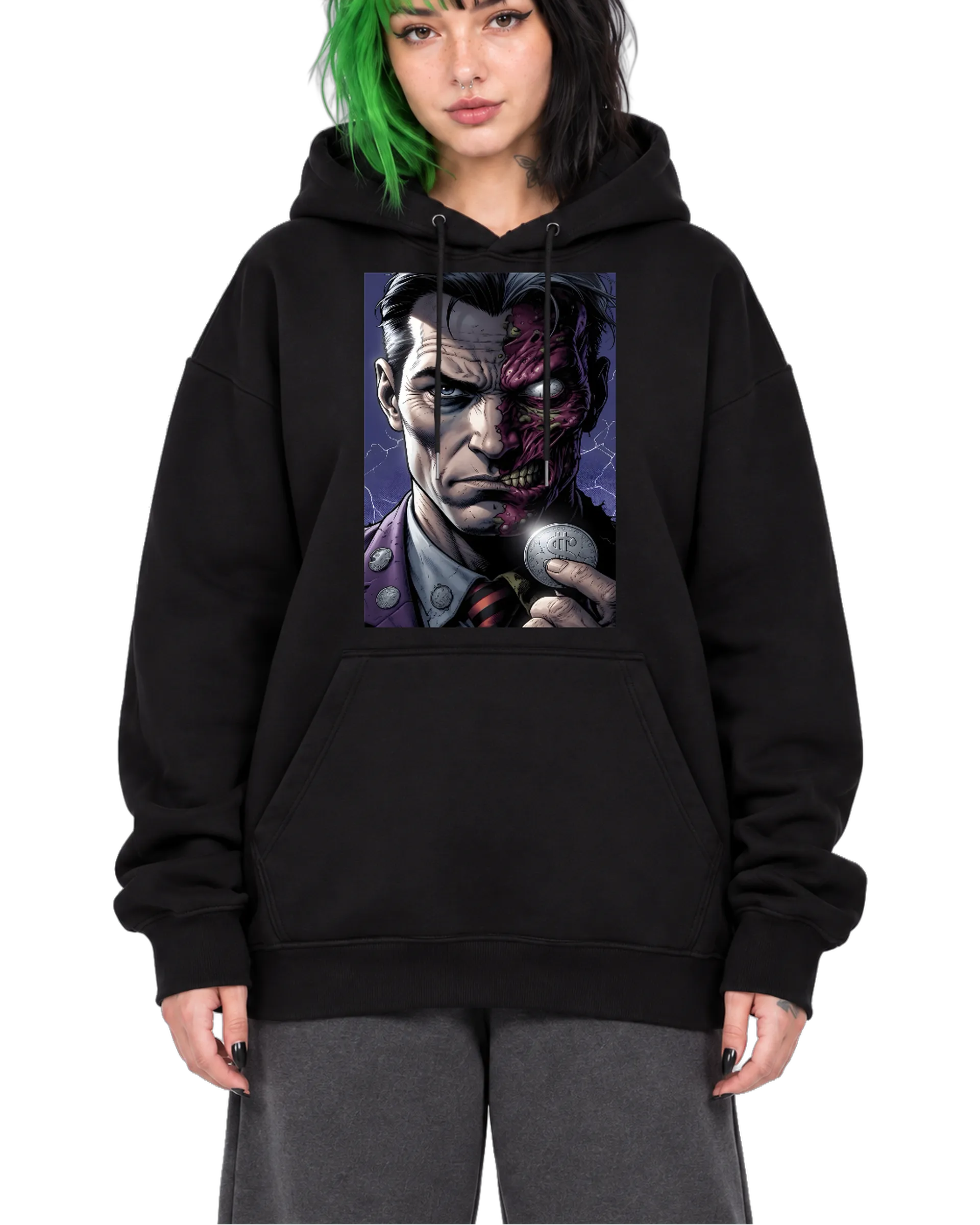 Blusa Moletom Rosto Metade Humano Metade Zumbi em Cartoon - Imagem 1