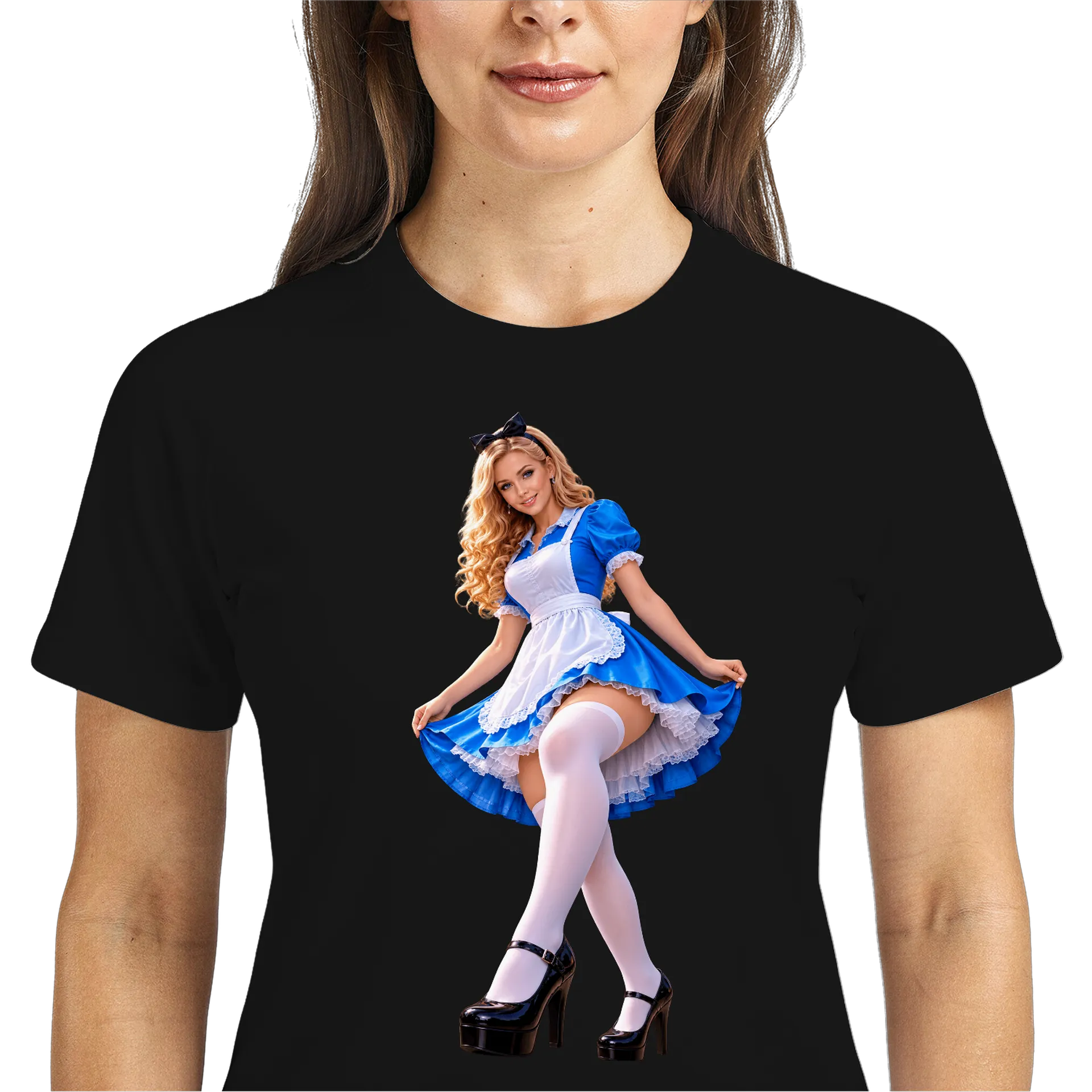 Camiseta Dry Fit Mulher de Vestido Azul e Branco Polyesters - Imagem 3