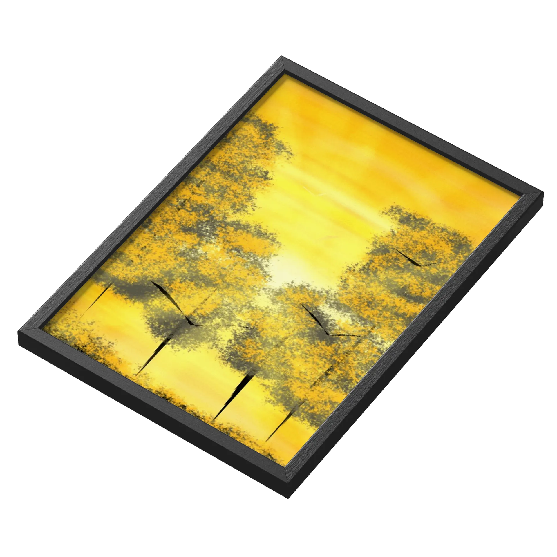 Quadro Paisagem Abstrata Amarela e Cinza A3 com Vidro - Imagem 3