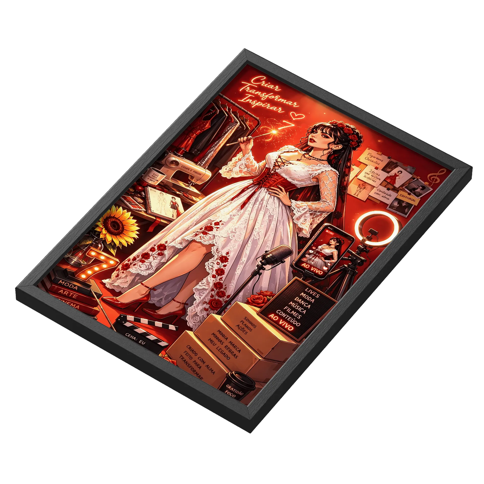 Quadro Ilustracao Moda Bridal Vermelho A3 com Vidro - Imagem 3