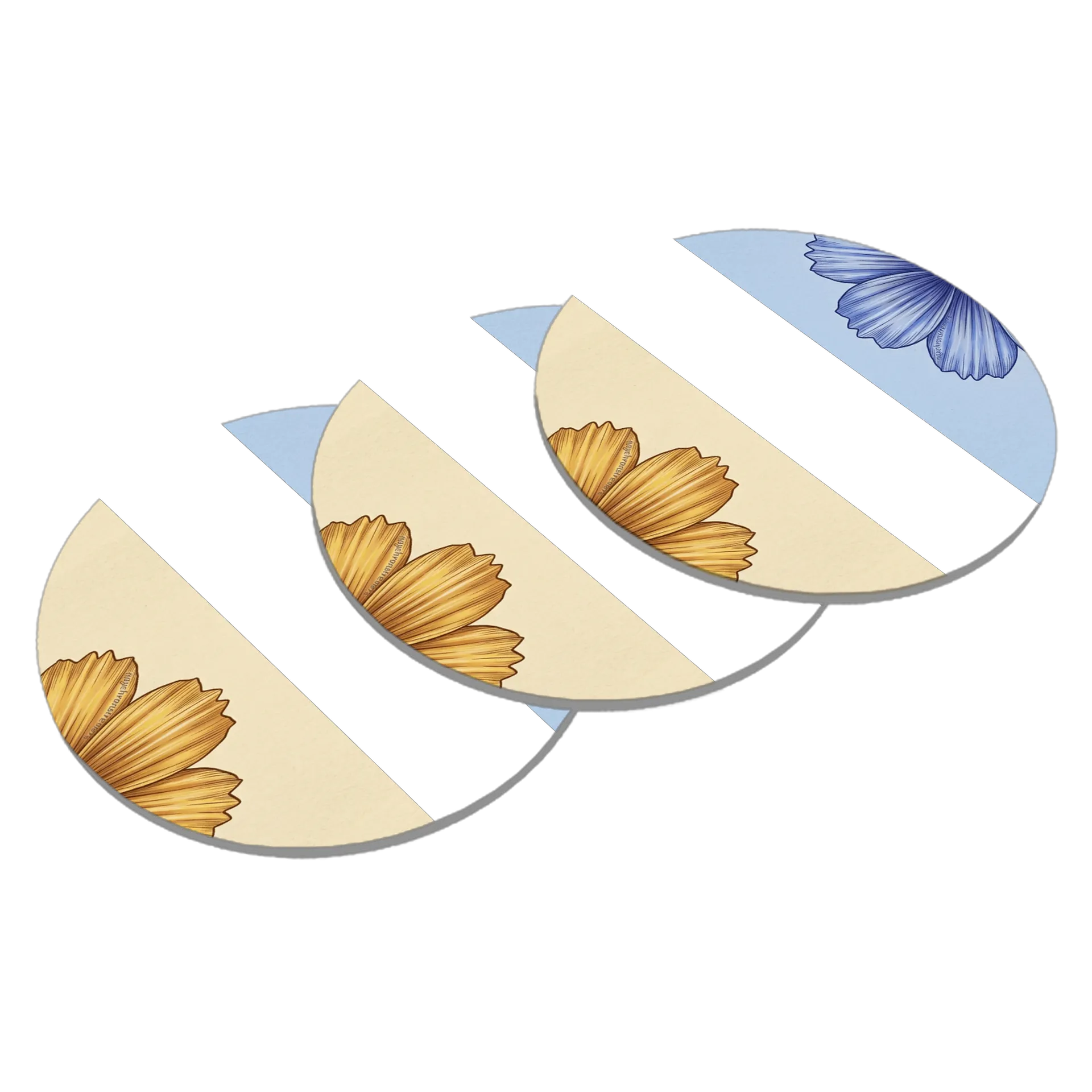 Porta-copo Flores Ilustradas Azul e Amarelo MDF - Imagem 2