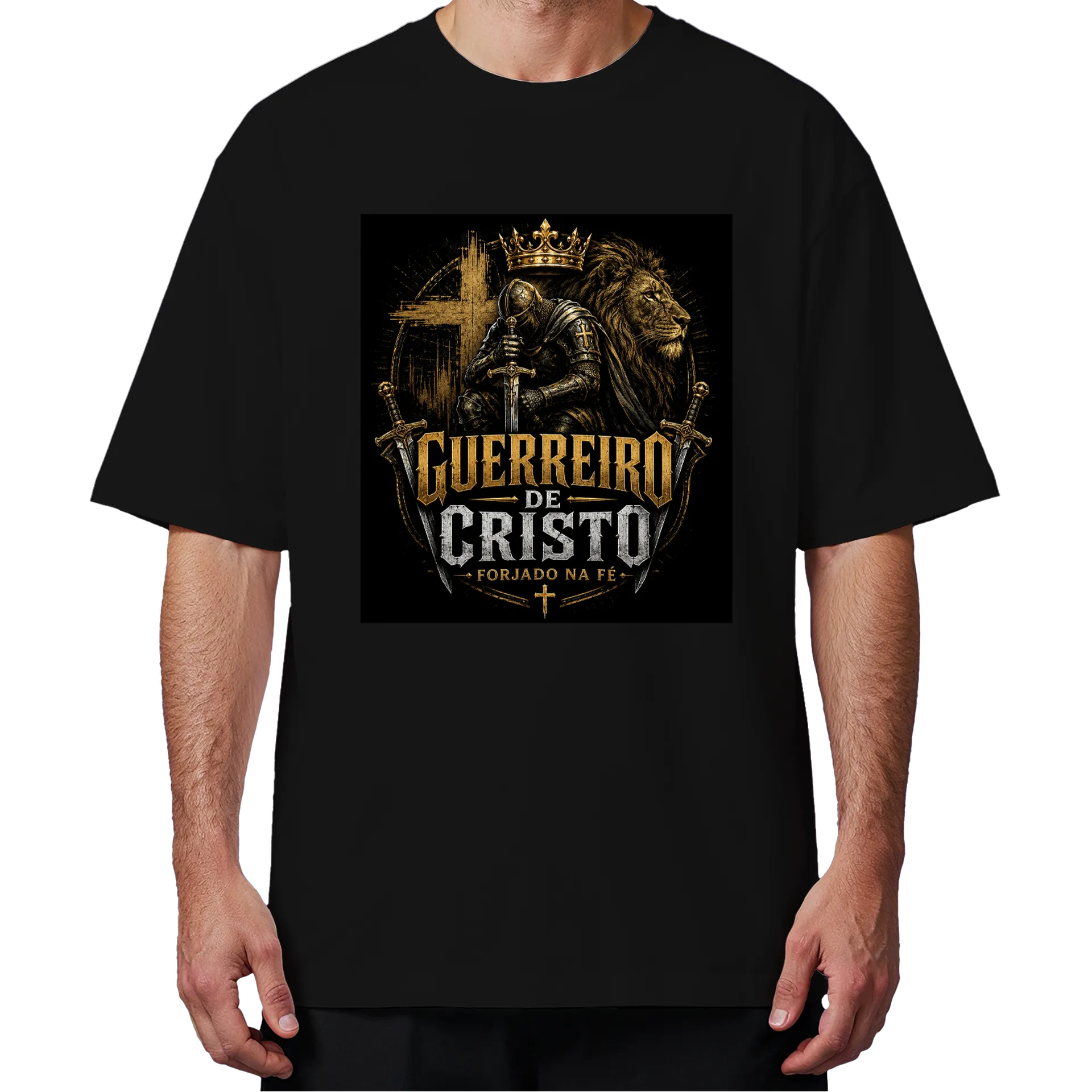 Camiseta Oversized Guerreiro de Cristo Preto 100% Algodão - Imagem 4