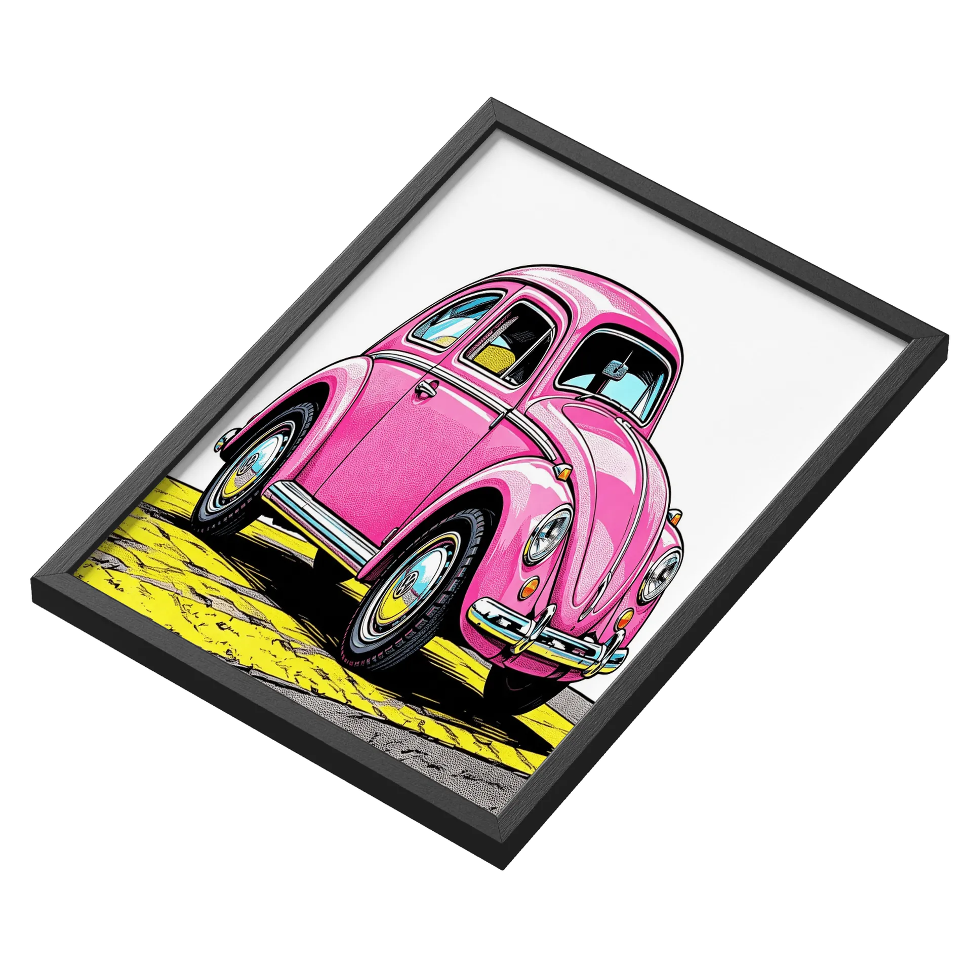 Quadro Carro Volksvagen Fusca Rosa A3 com Vidro MDF e Vidro - Imagem 3