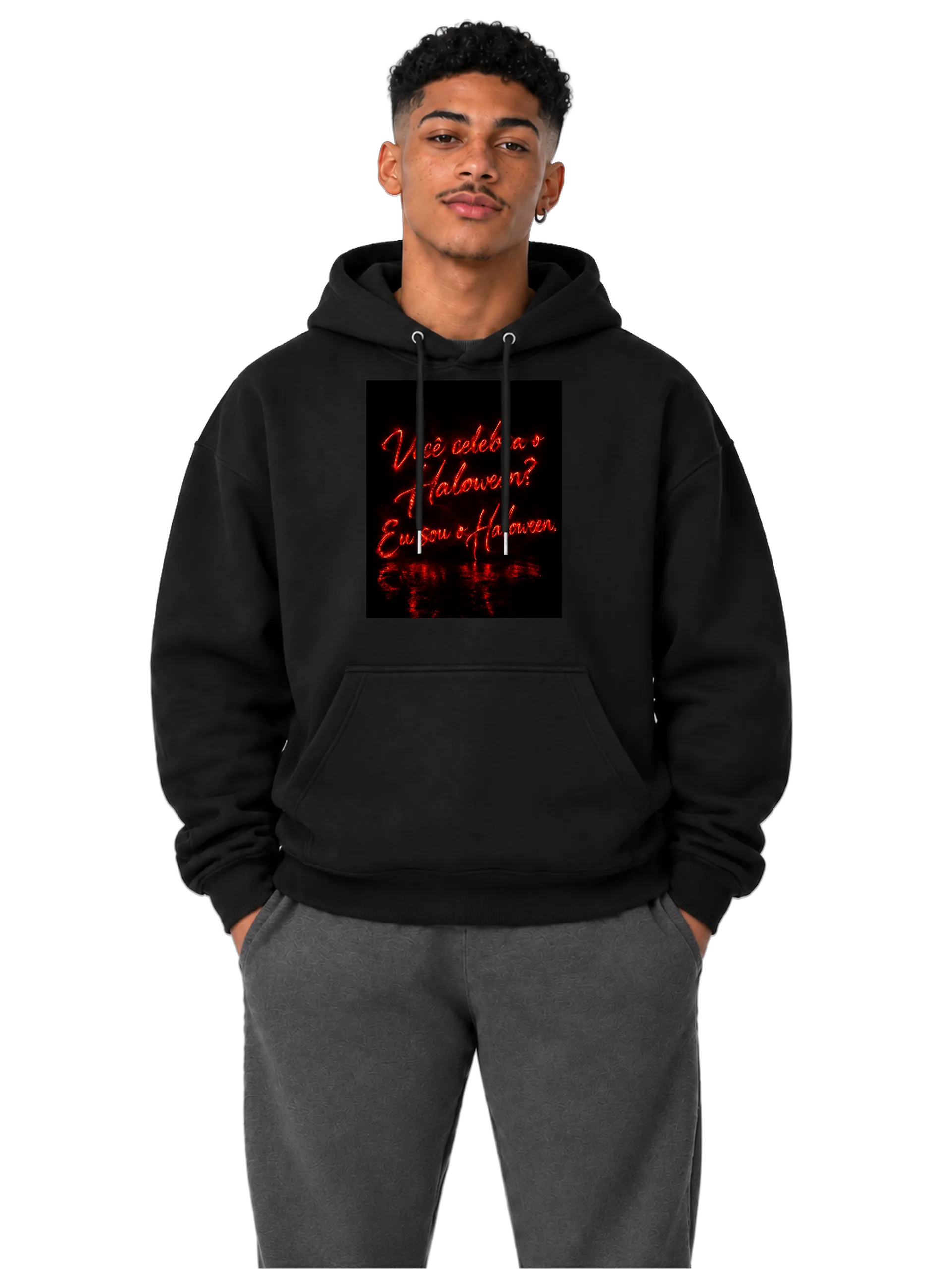 Blusa Moletom Canguru Tipográfica Neon Vermelho Halloween - Imagem 3