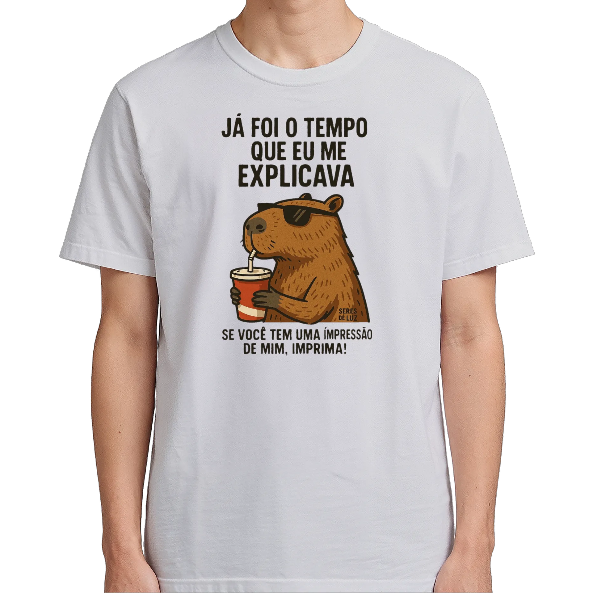 Camiseta Estampa Capivara Óculos Bebendo 100% Algodão - Imagem 5