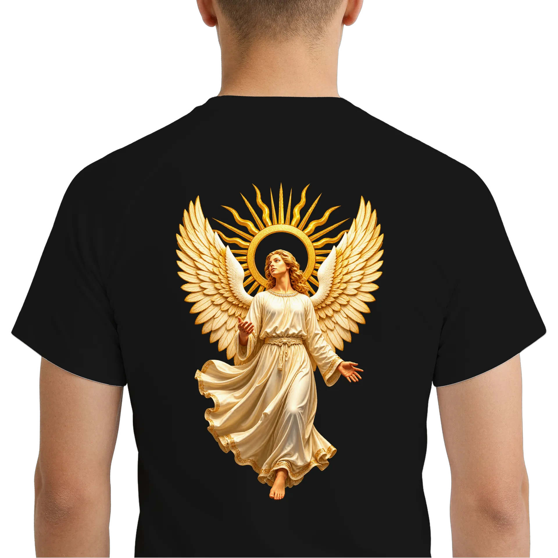 Camiseta Dry Fit Anjo Alado com Auréola Dourada Poliéster - Imagem 6