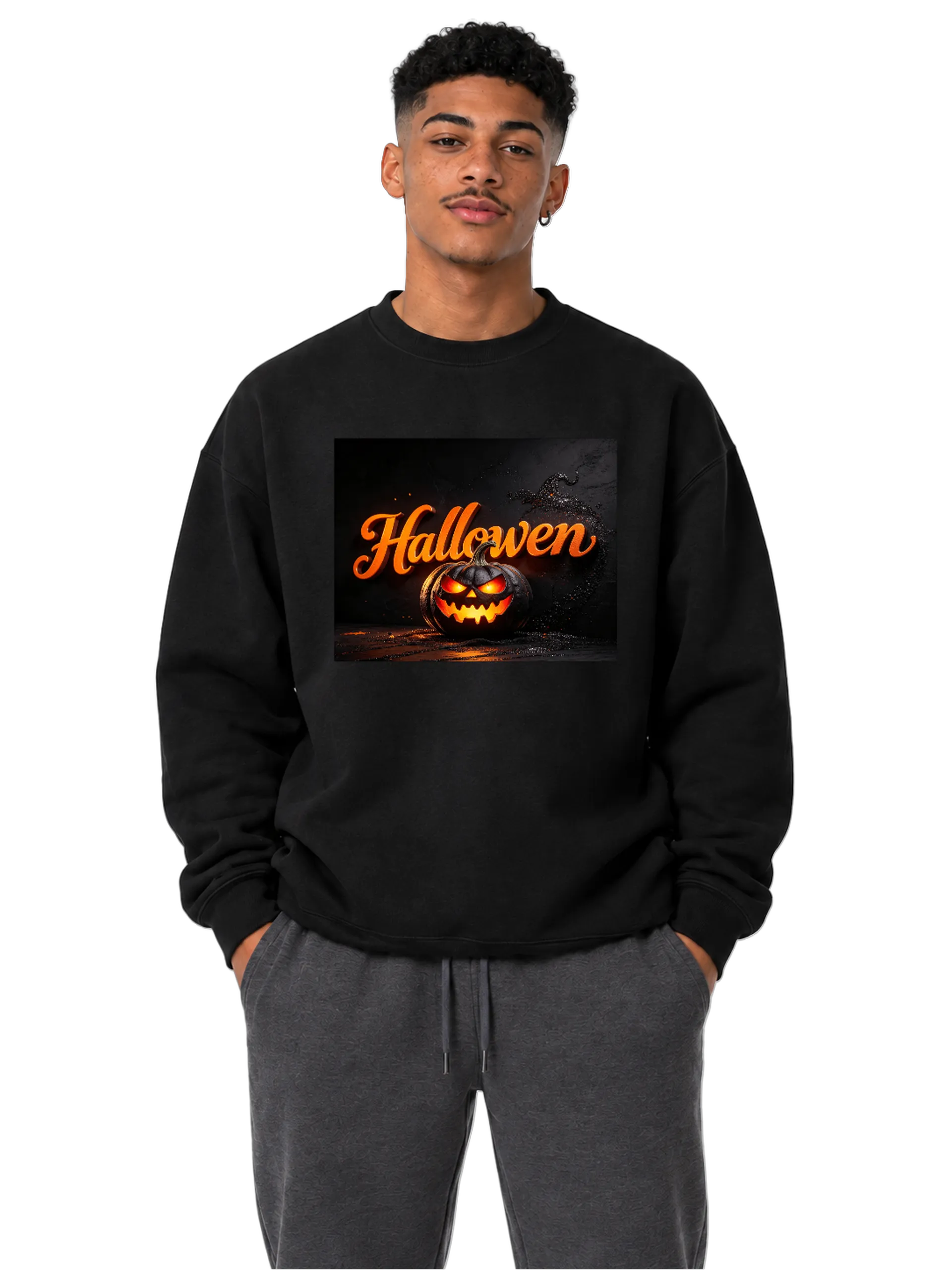 Suéter Moletom Abóbora de Halloween Estilo Realista Preto - Imagem 3