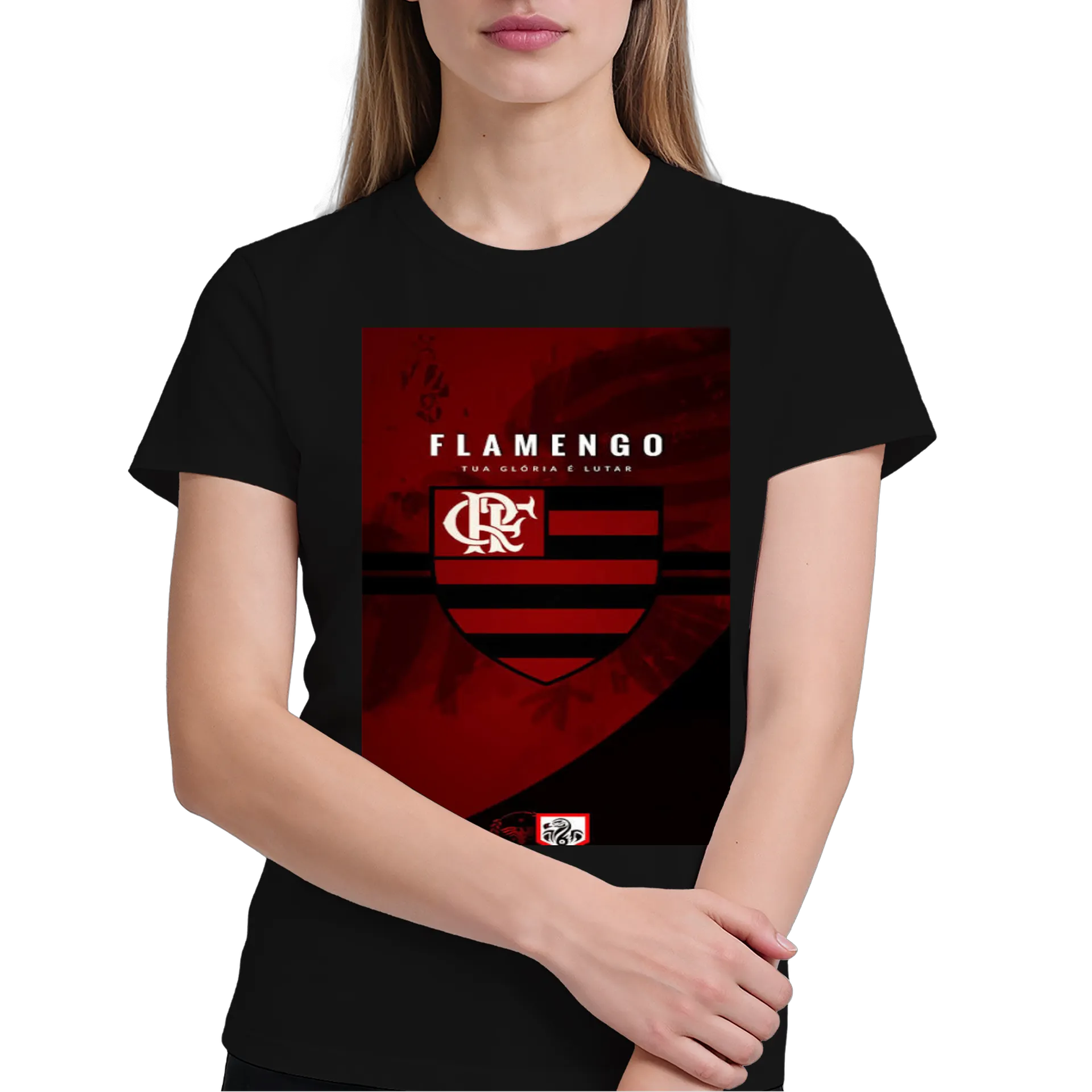 Camiseta Escudo Flamengo Listras Vermelhas e Pretas 100% - Imagem 3