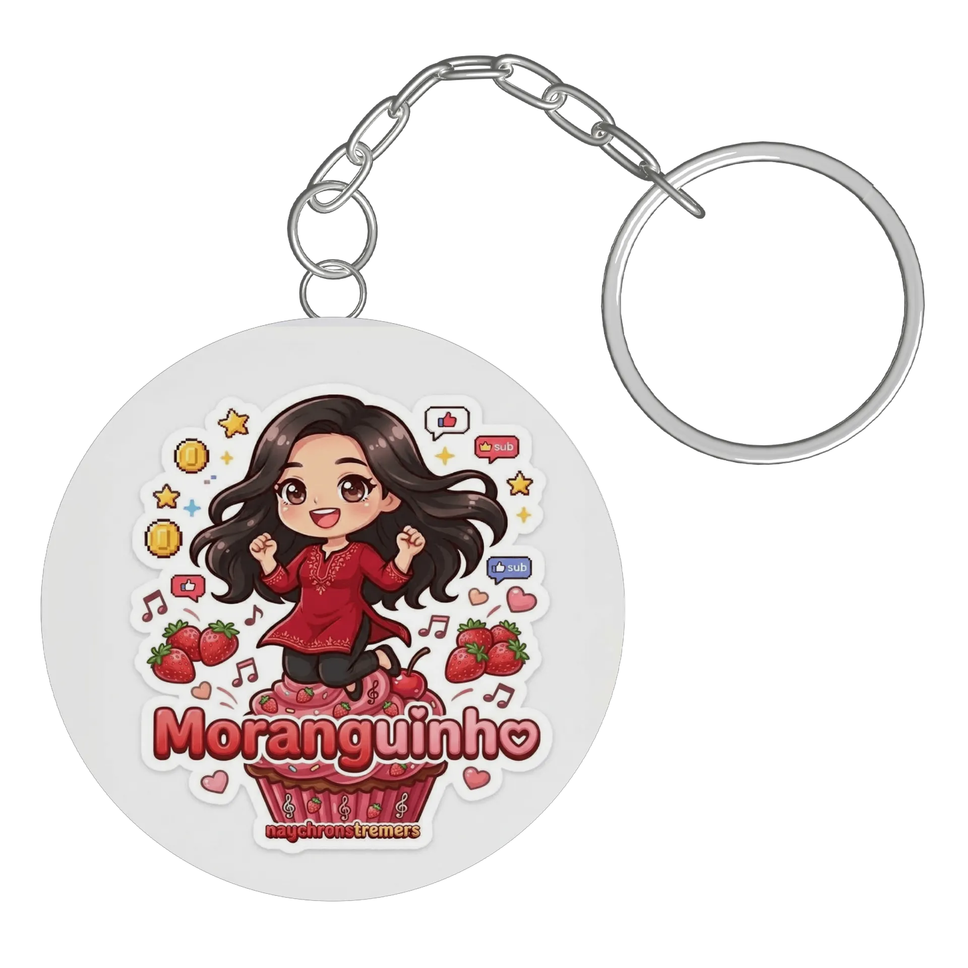 Chaveiro MDF Moranguinho Estilo Cartoon com Cupcake e Frutas - Imagem 2