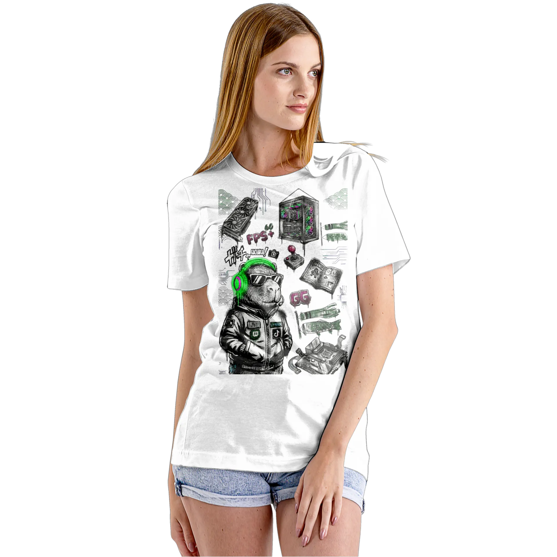 Camiseta Babylook Capivara Gamer Estampa Personalizada - Imagem 5