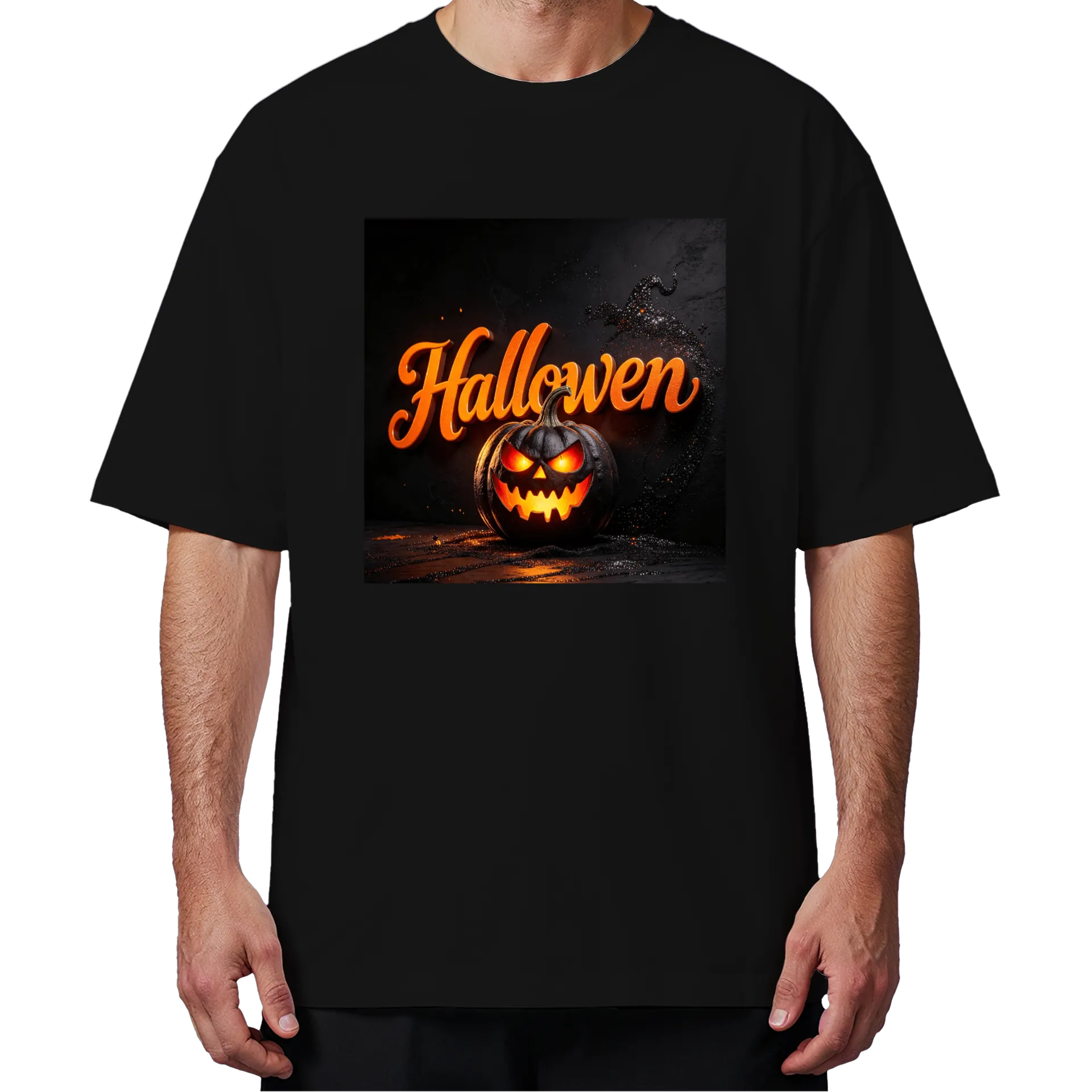 Camiseta Oversized Halloween Abóbora Tipográfica Laranja e - Imagem 4