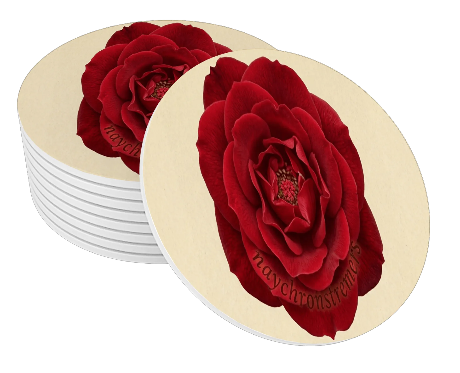 Porta-copo Rosa Vermelha Realista com Texto MDF - Imagem 1
