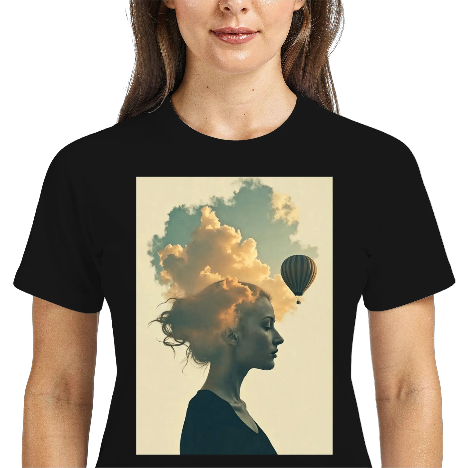Camiseta Dry Fit Mulher com Nuvens e Balão 100% Polyester - Imagem 3