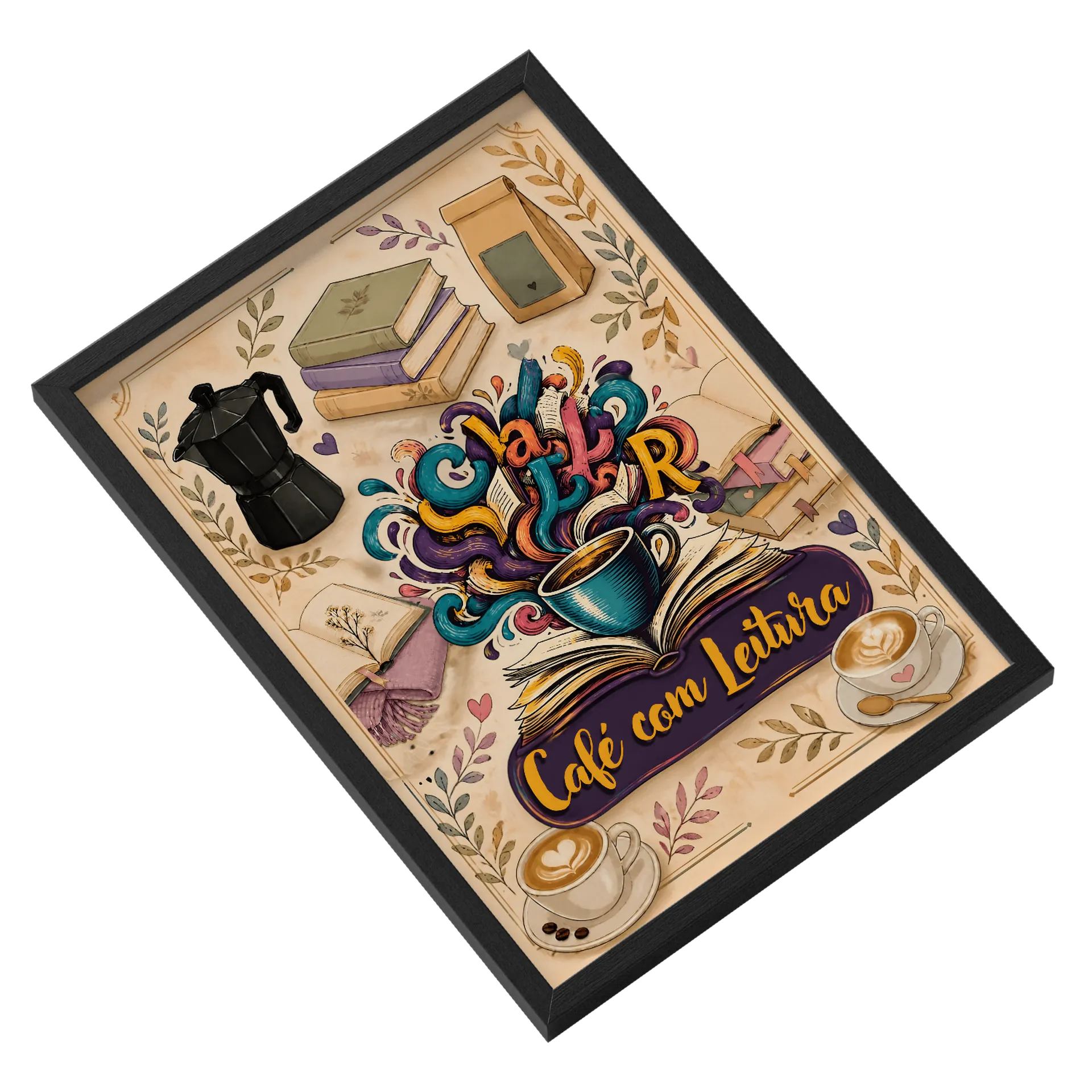 Quadro A3 personalizado Com Vidro - Café com Leitura de Henrique Freitas — imagem 2 de 3