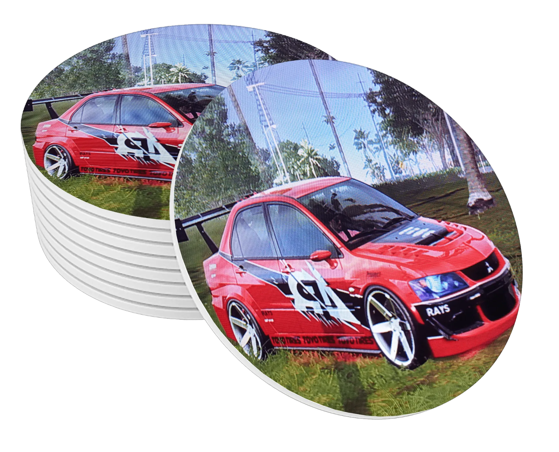 Porta-copo MDF Carro Esportivo Vermelho Estampa Grafite - Imagem 1