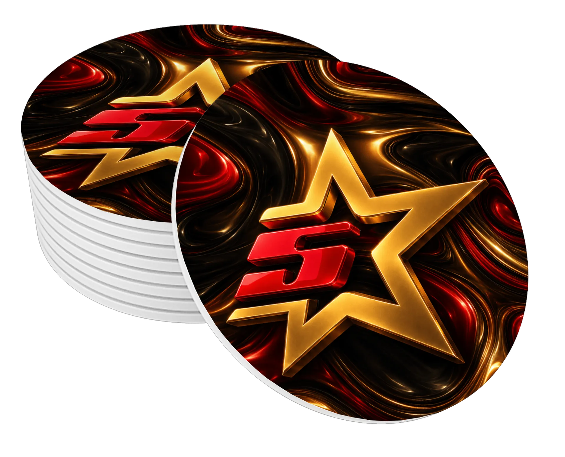 Porta-copo MDF Estampa Logo Star Ouro Vermelho - Imagem 1