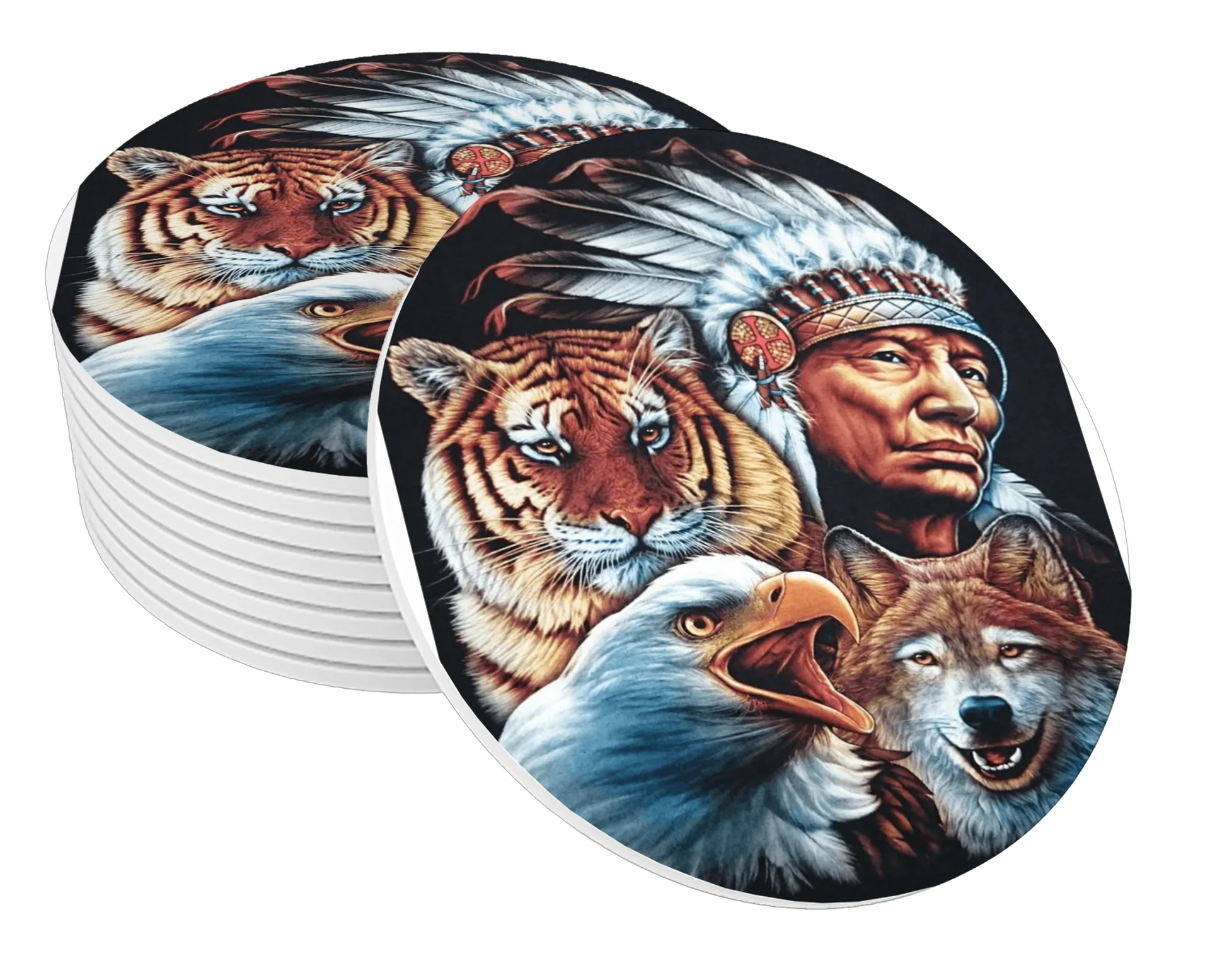 Porta-copos personalizado Índio, Tigre, Lobo e Águia  de Lopes Estampas Clássicas  — imagem 1 de 3