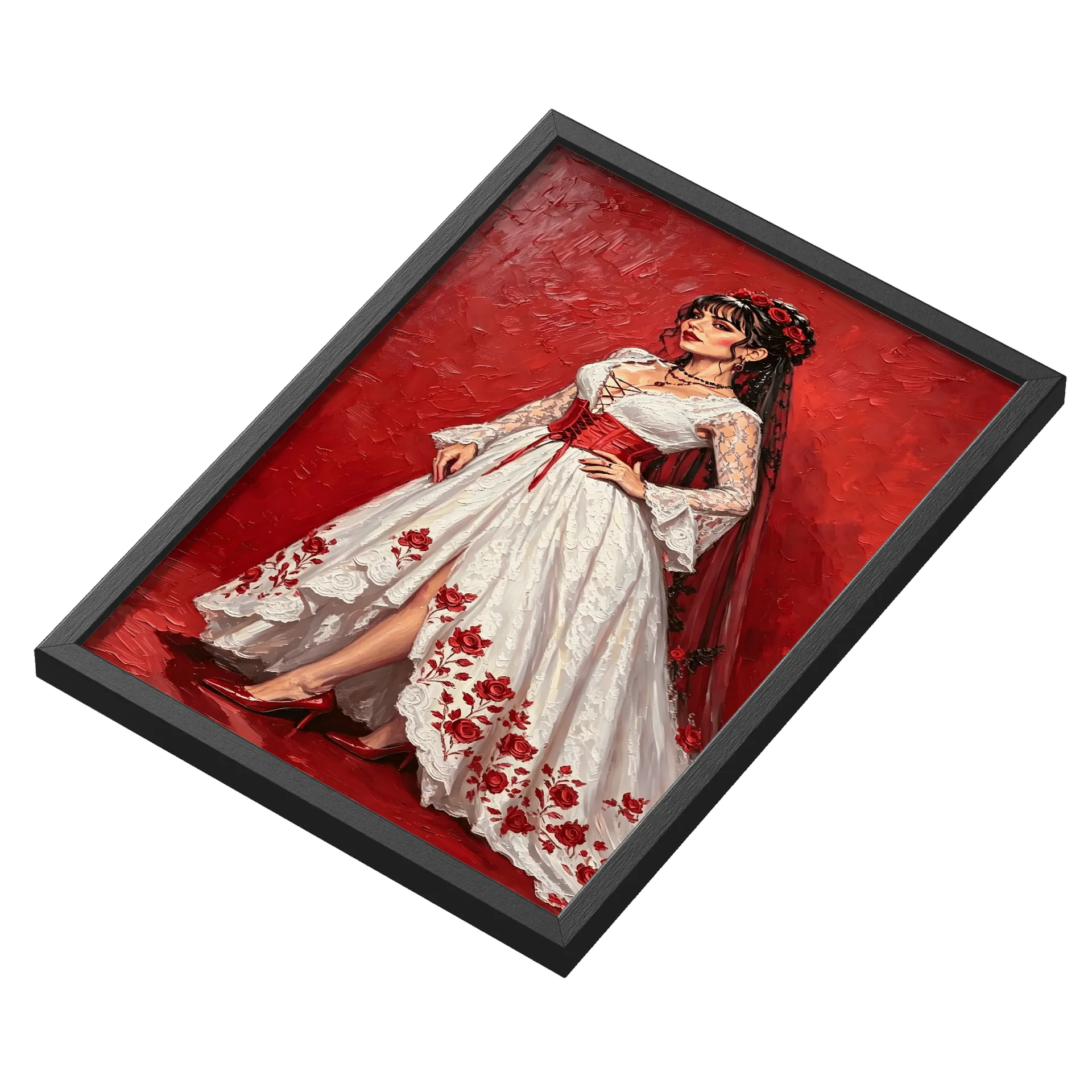 Quadro Princesa Romântica Casamento Vermelho A3 e Moldura - Imagem 3