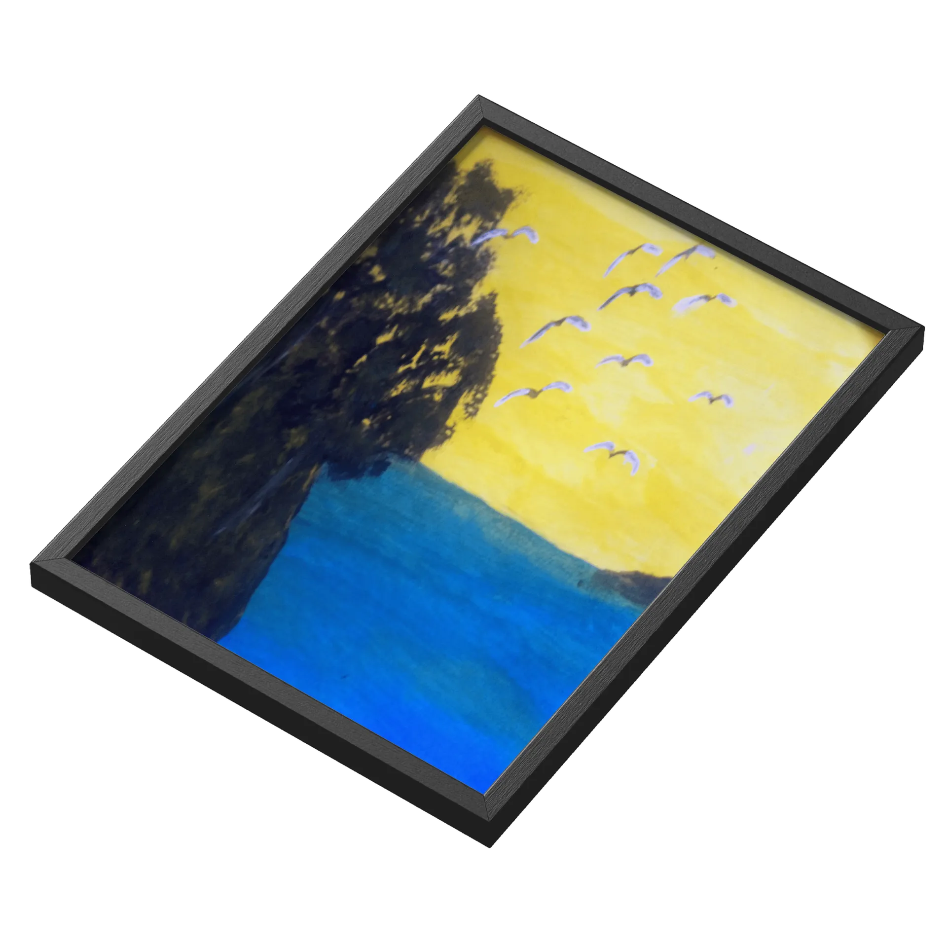 Quadro Paisagem Marítima com Aves e Céu Amarelo A3 - Imagem 3