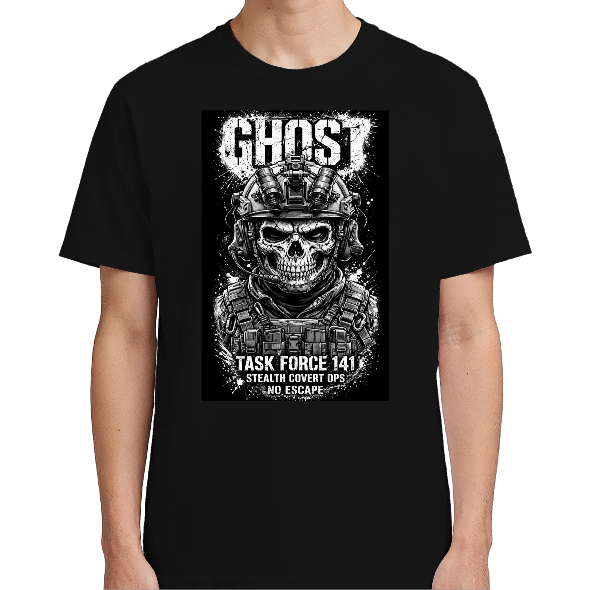 Camiseta Caveira Tática Ilustração Preto e Branco 100% de gabriel — imagem 4 de 6