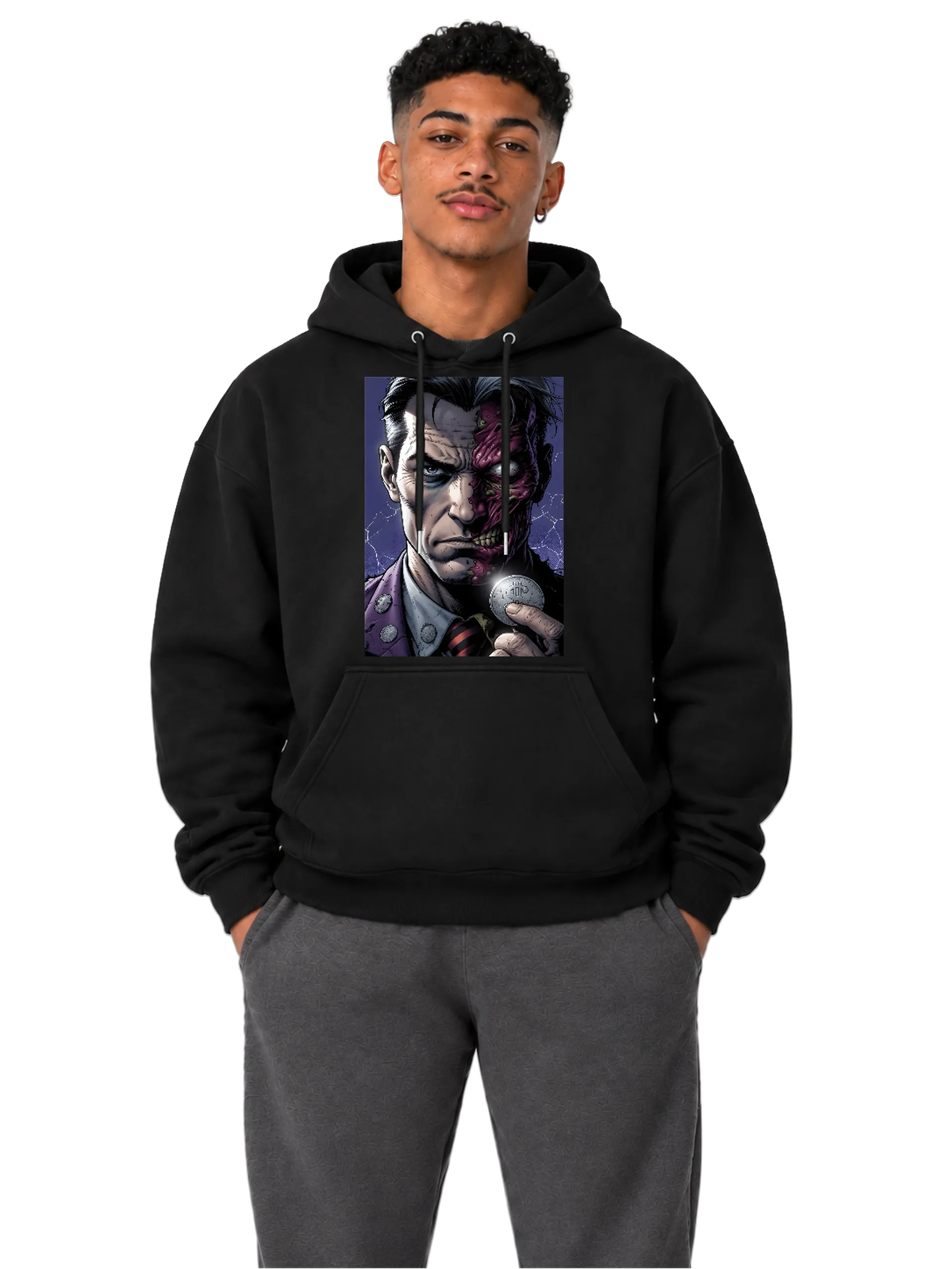 Blusa Moletom Rosto Metade Humano Metade Zumbi em Cartoon - Imagem 3