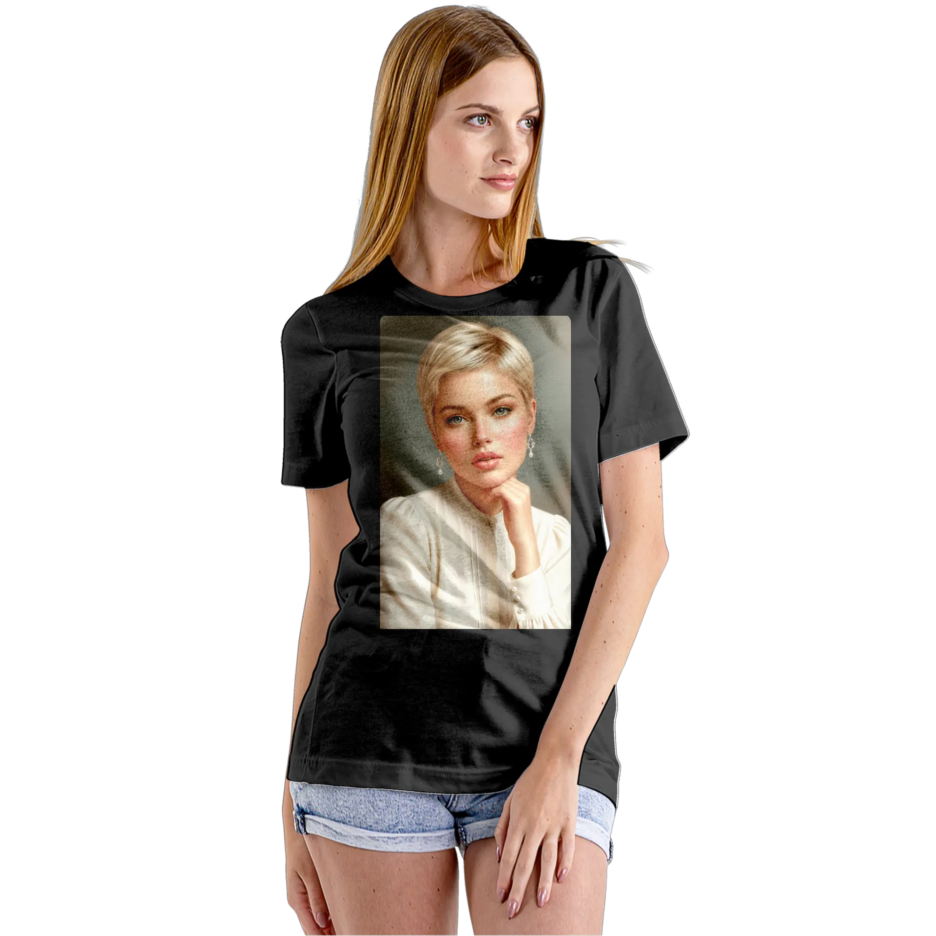 Camiseta Babylook Retrato Realista Mulher Loira 100% Algodão - Imagem 5