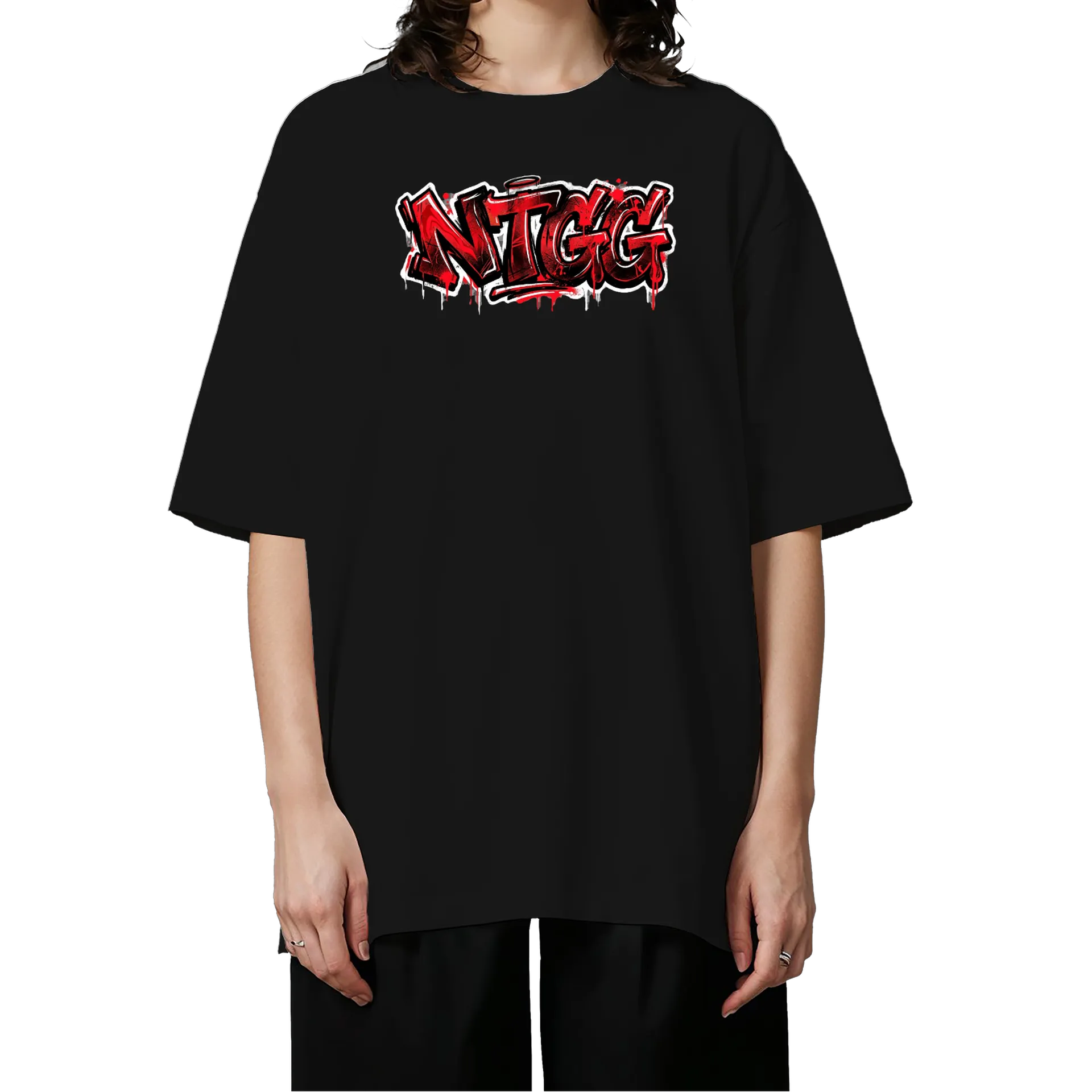 Camiseta Oversized Arte Graffiti Vermelho Preto 100% Algodão de New Team GG — imagem 3 de 6