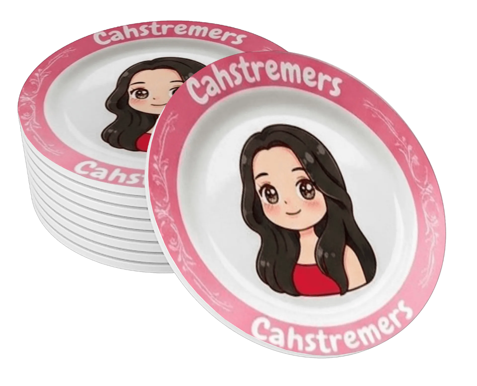 Porta-copo Chibi Cabelo Escuro Rosa MDF - Imagem 1