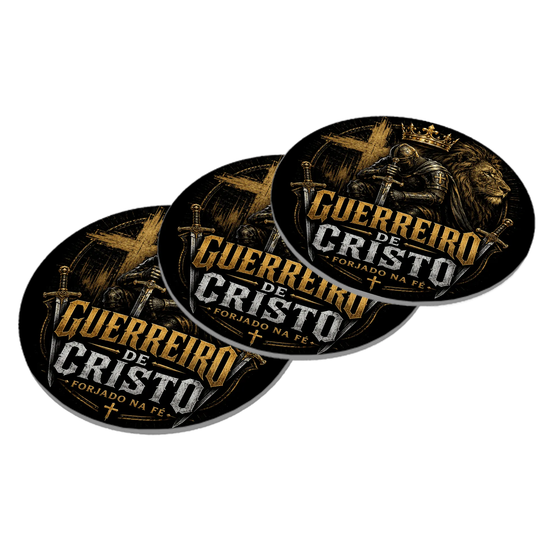 Porta-copo MDF Guerreiro de Cristo Forjado na Fé de HUGO GOES 