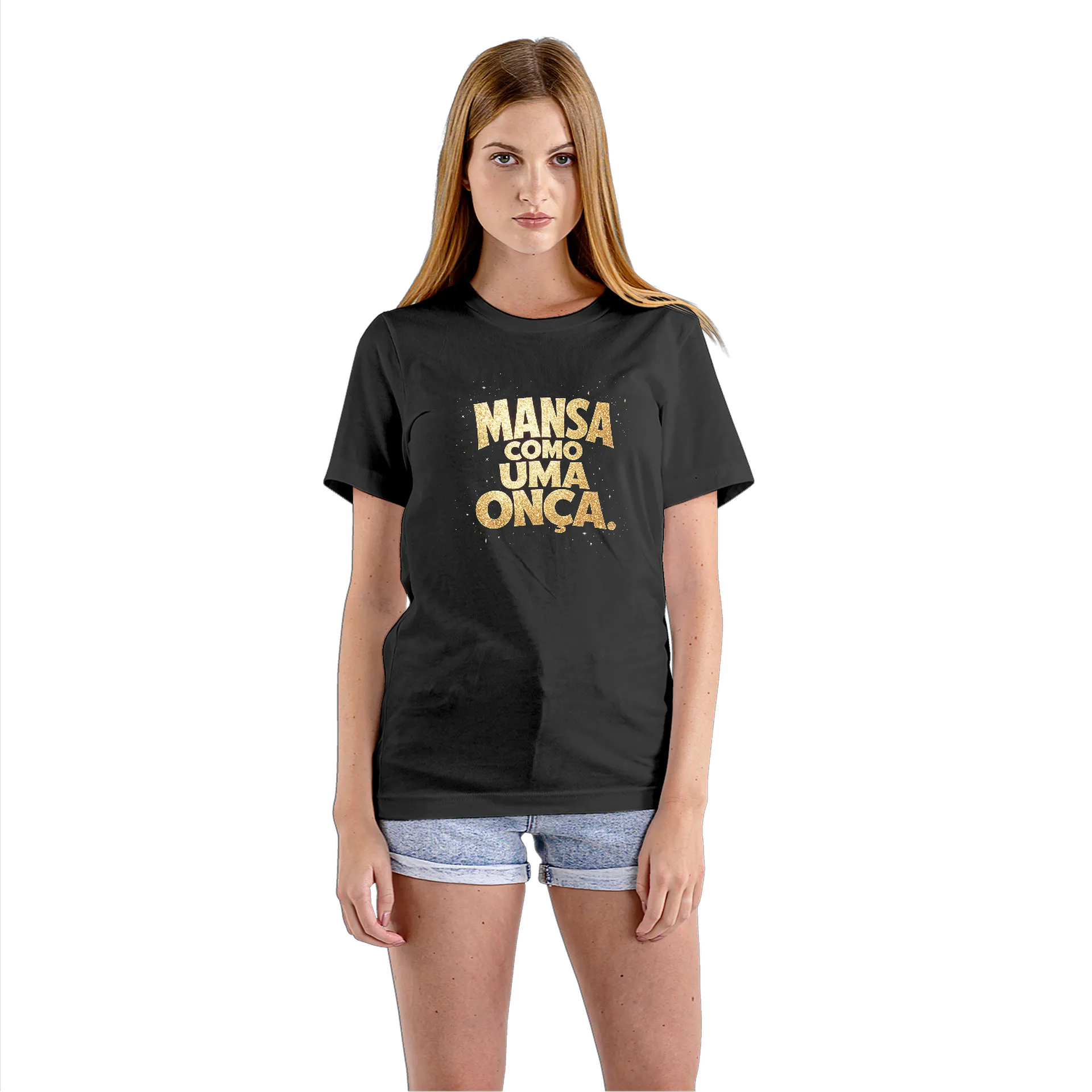 Camiseta Babylook Estampa Mensa Coma Música Ouro Glitter - Imagem 3
