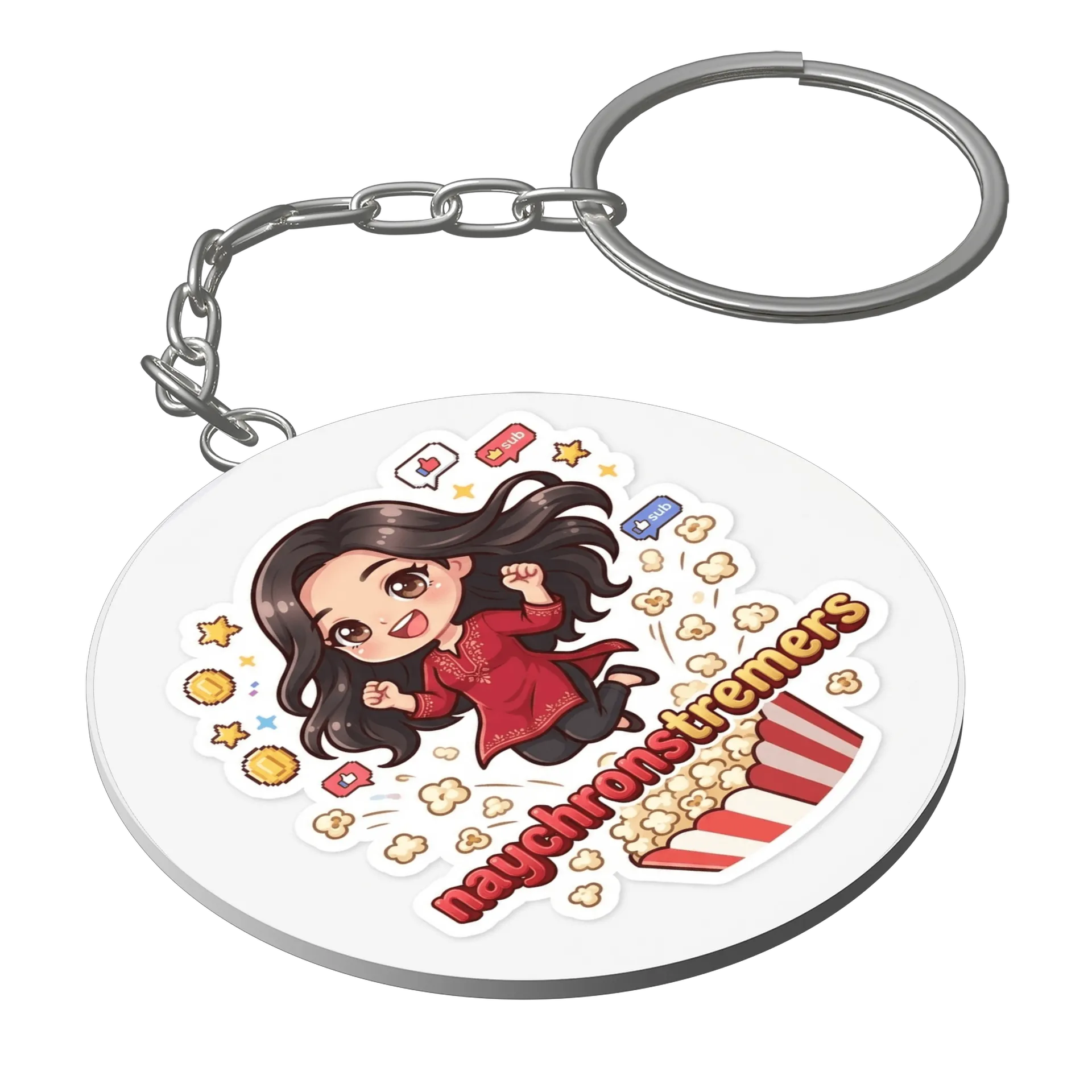 Chaveiro MDF Naychrons Tremers Chibi Pipoca e Estrelas - Imagem 1