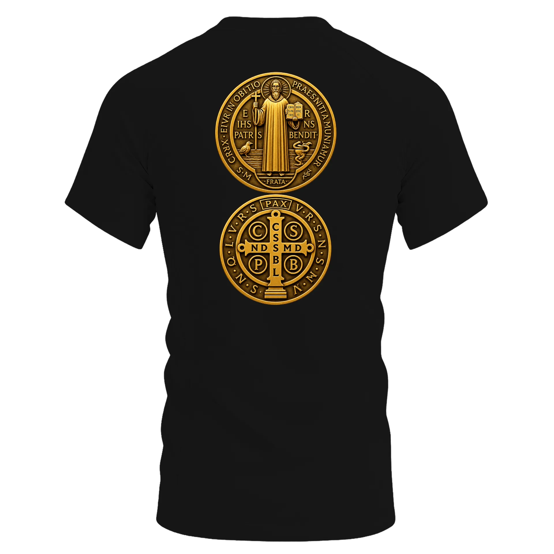 Camiseta Dry Fit Medalha de São Bento Dourada Monocromática - Imagem 2