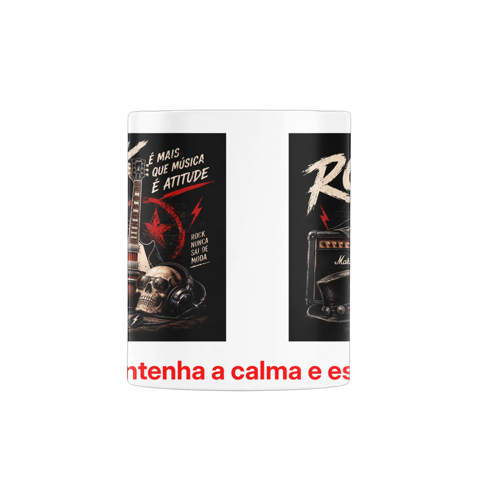 Caneca Porcelana Estampa Rock Guitarra Caveira 325ml - Imagem 2