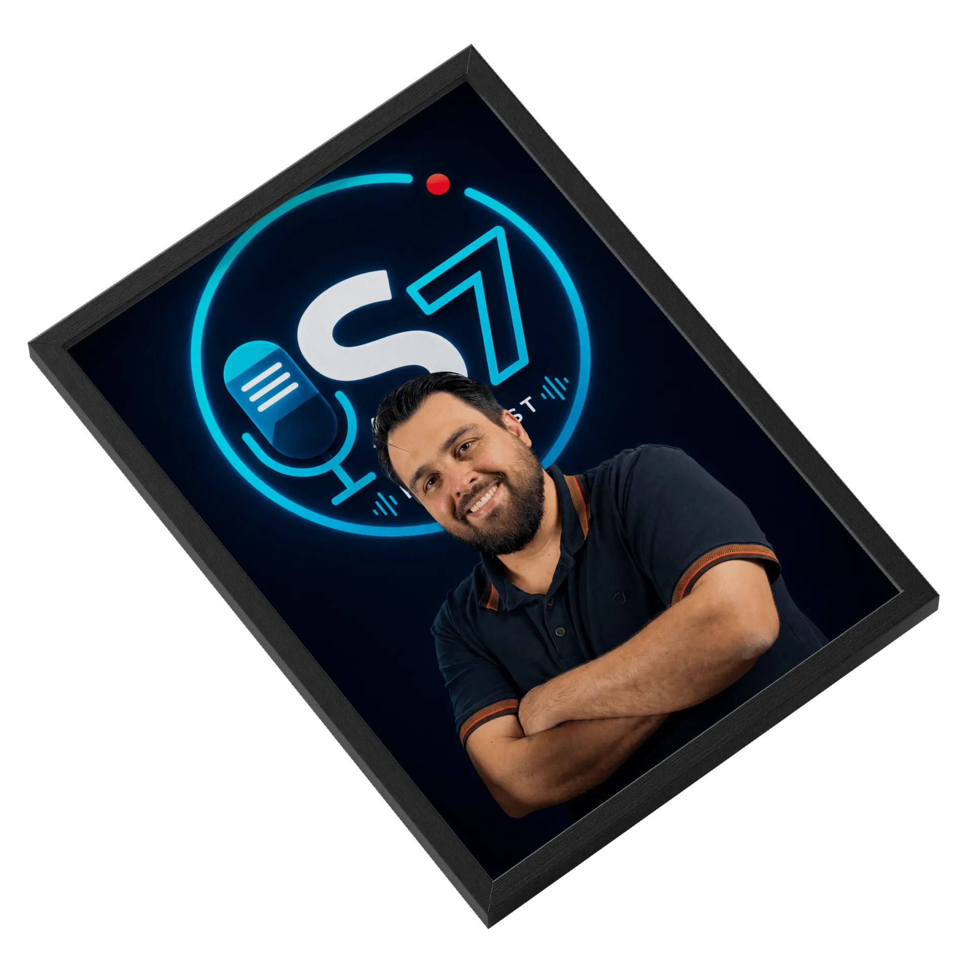 Quadro Retrô Microfone Neon Azul A3 com Vidro MDF e Vidro de Studio7 Podcast — imagem 2 de 3