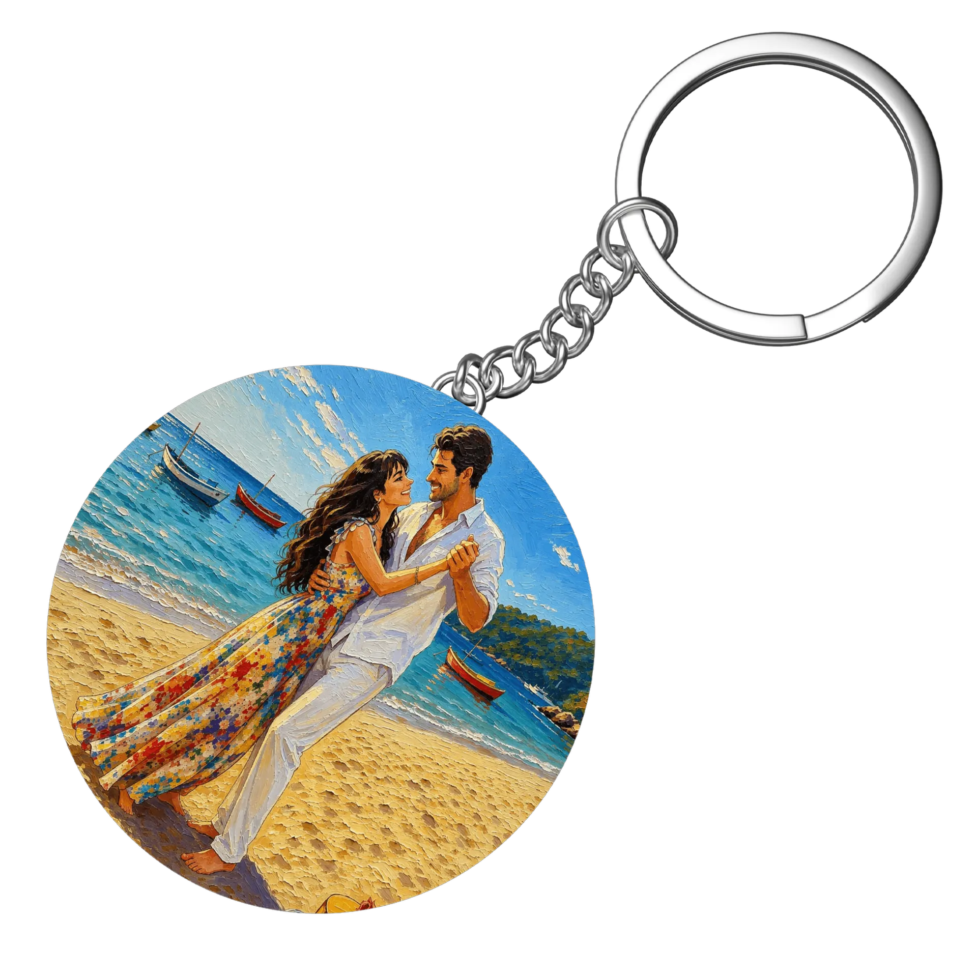 Chaveiro MDF Casal Dança Praia Estampa Colorida de Mulher - Imagem 4