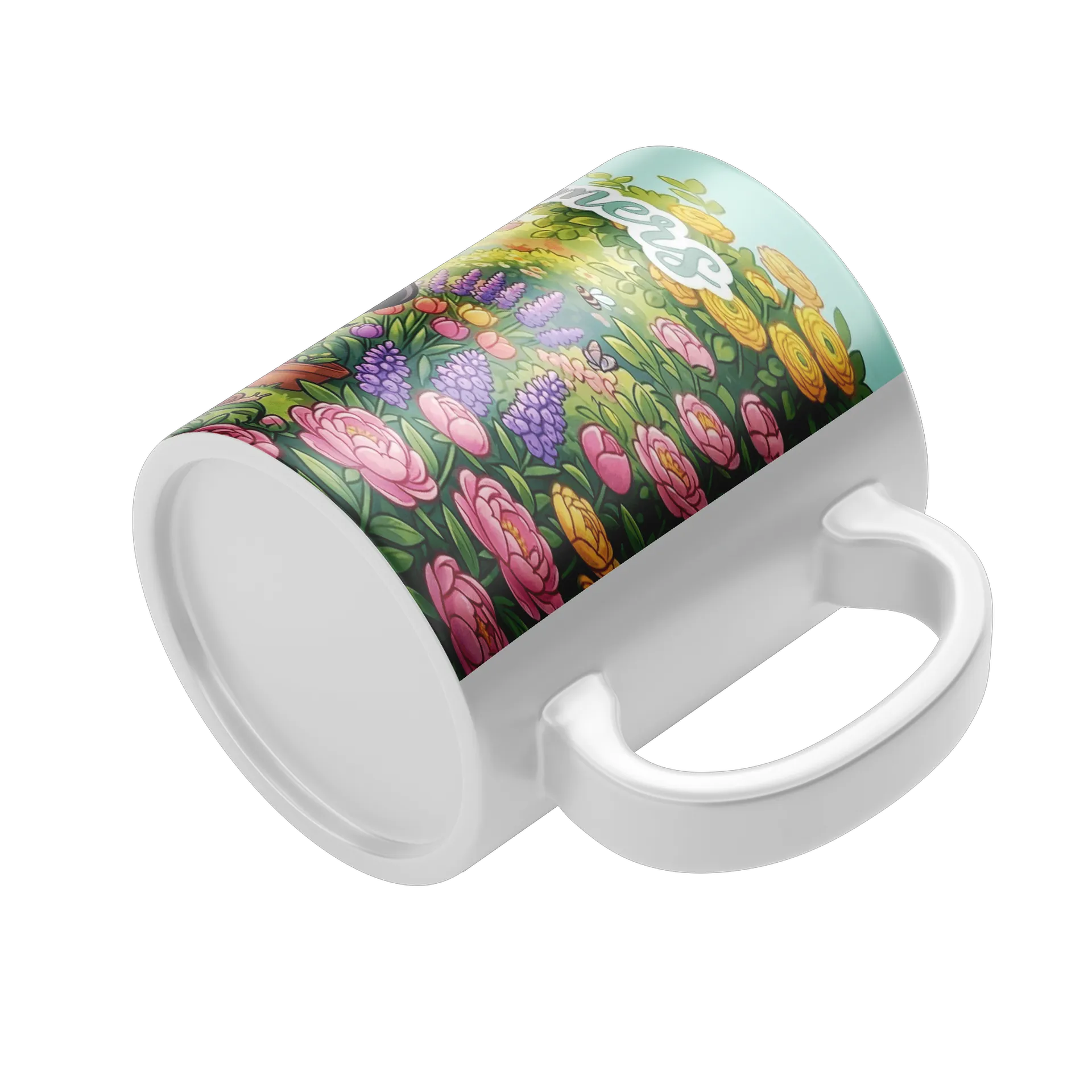Caneca Porcelana Ilustração Chibi Jardim de Flores 325ml - Imagem 4