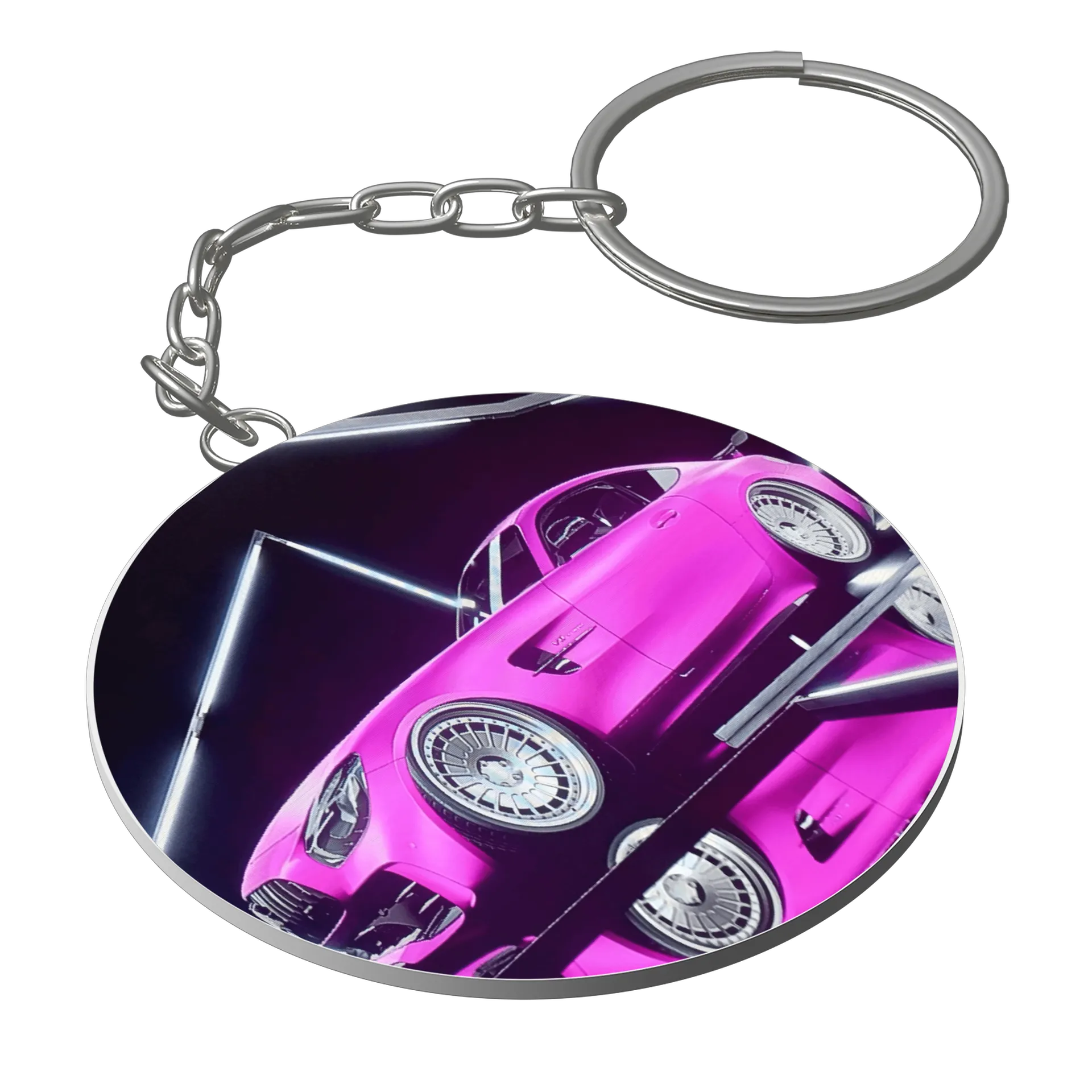 Chaveiro MDF Carro Rosa Esportivo Neon - Imagem 1