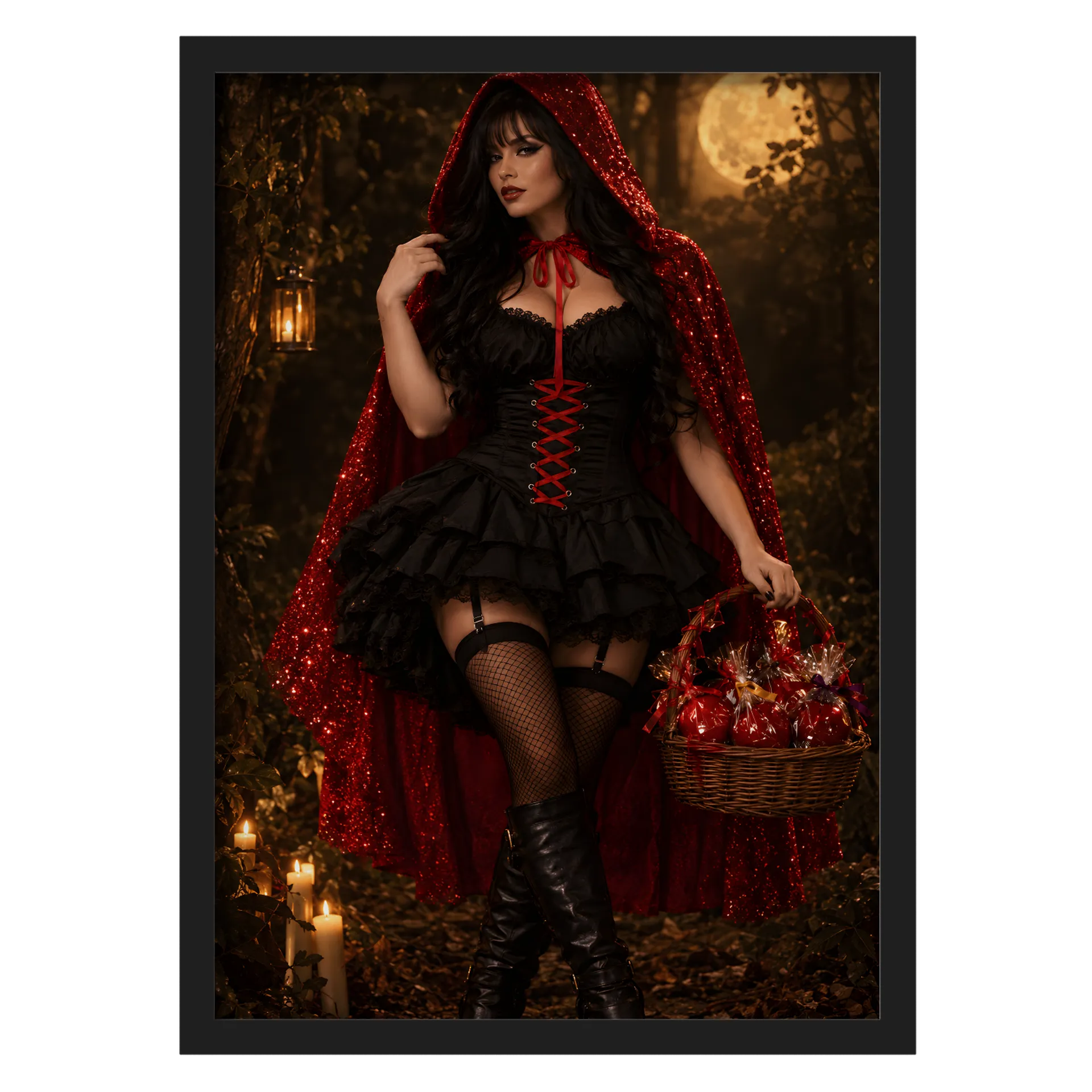 Quadro Chapeuzinho Vermelho Capa Vermelha A3 com Vidro - Imagem 1